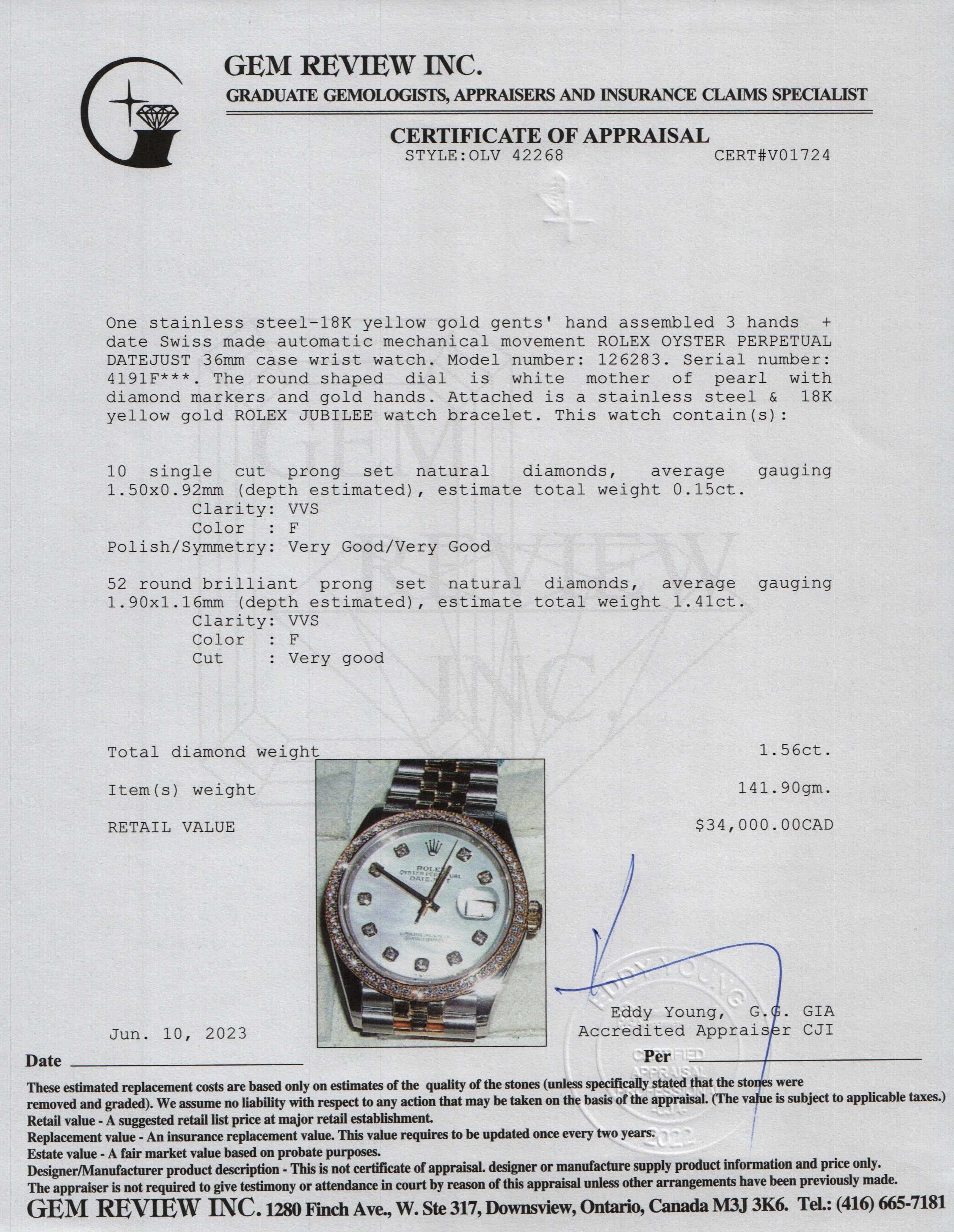 Rolex 2021 Two-Tone Datejust Diamond 36 mm Watch w/ Box & Papers