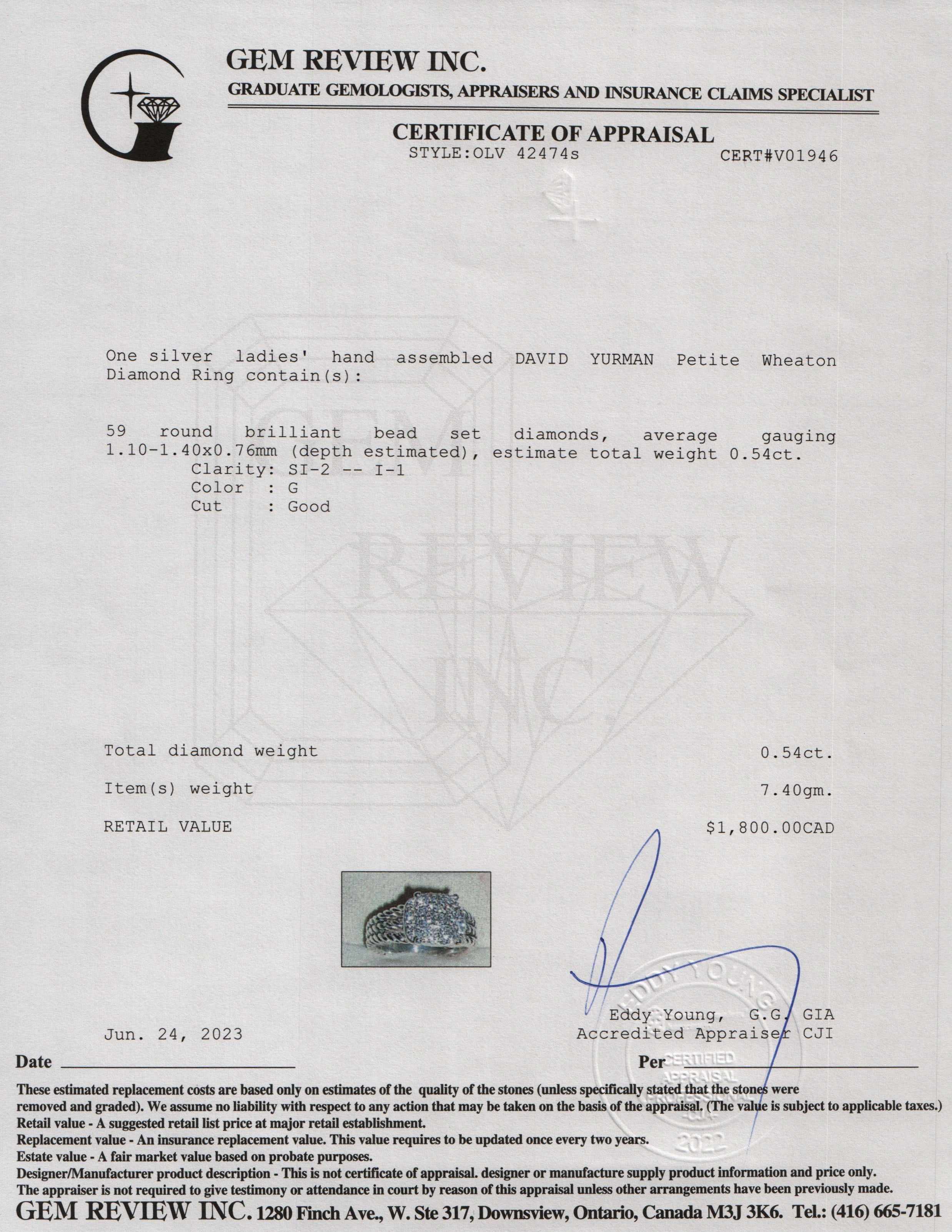 David Yurman Diamond Petite Wheaton Ring