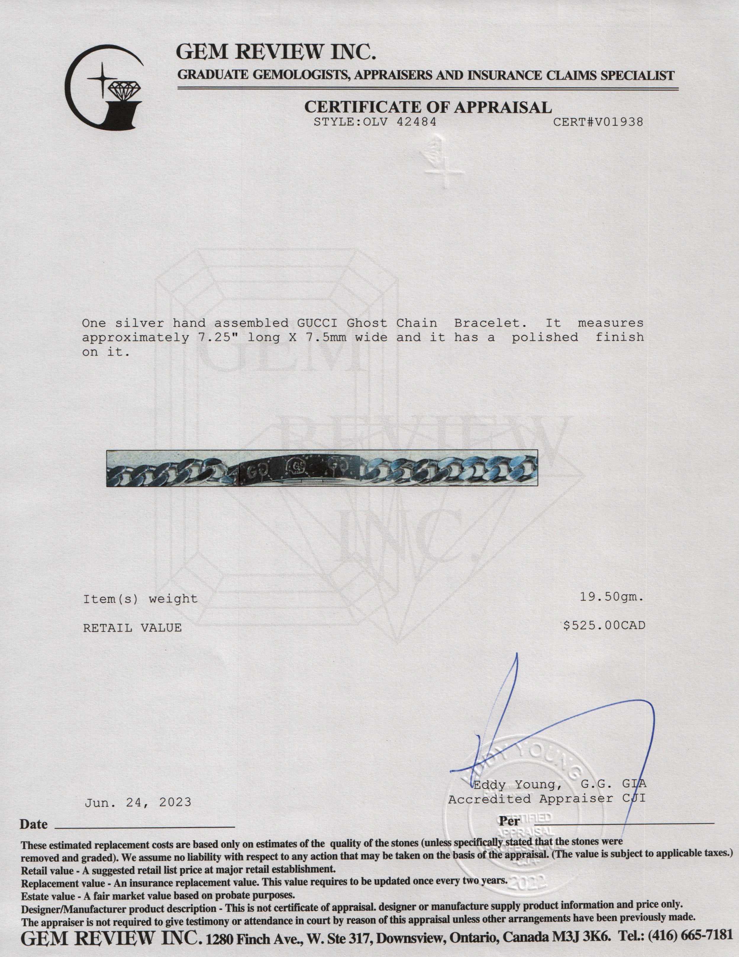 Gucci Sterling Silver Ghost Chain Bracelet