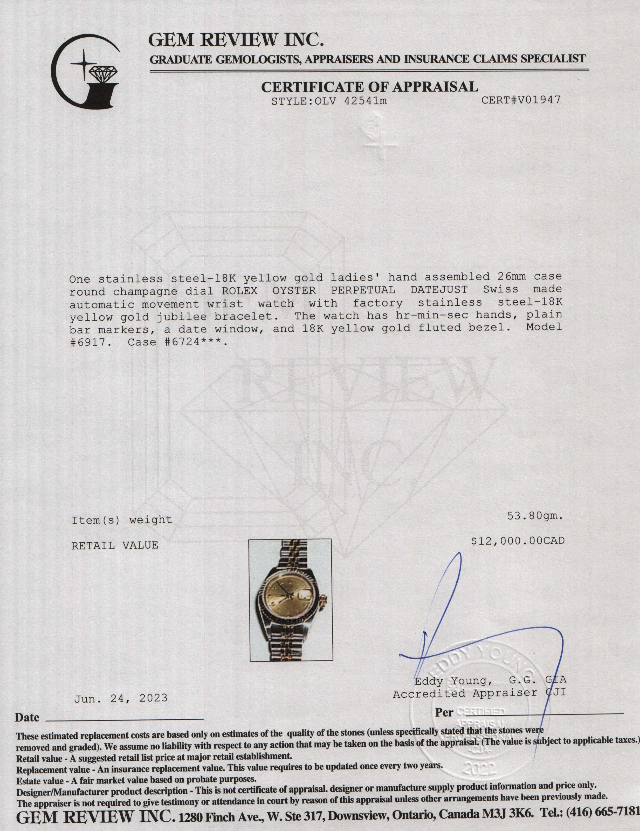 Rolex Two-Tone Datejust 26 MM Watch w/ Box