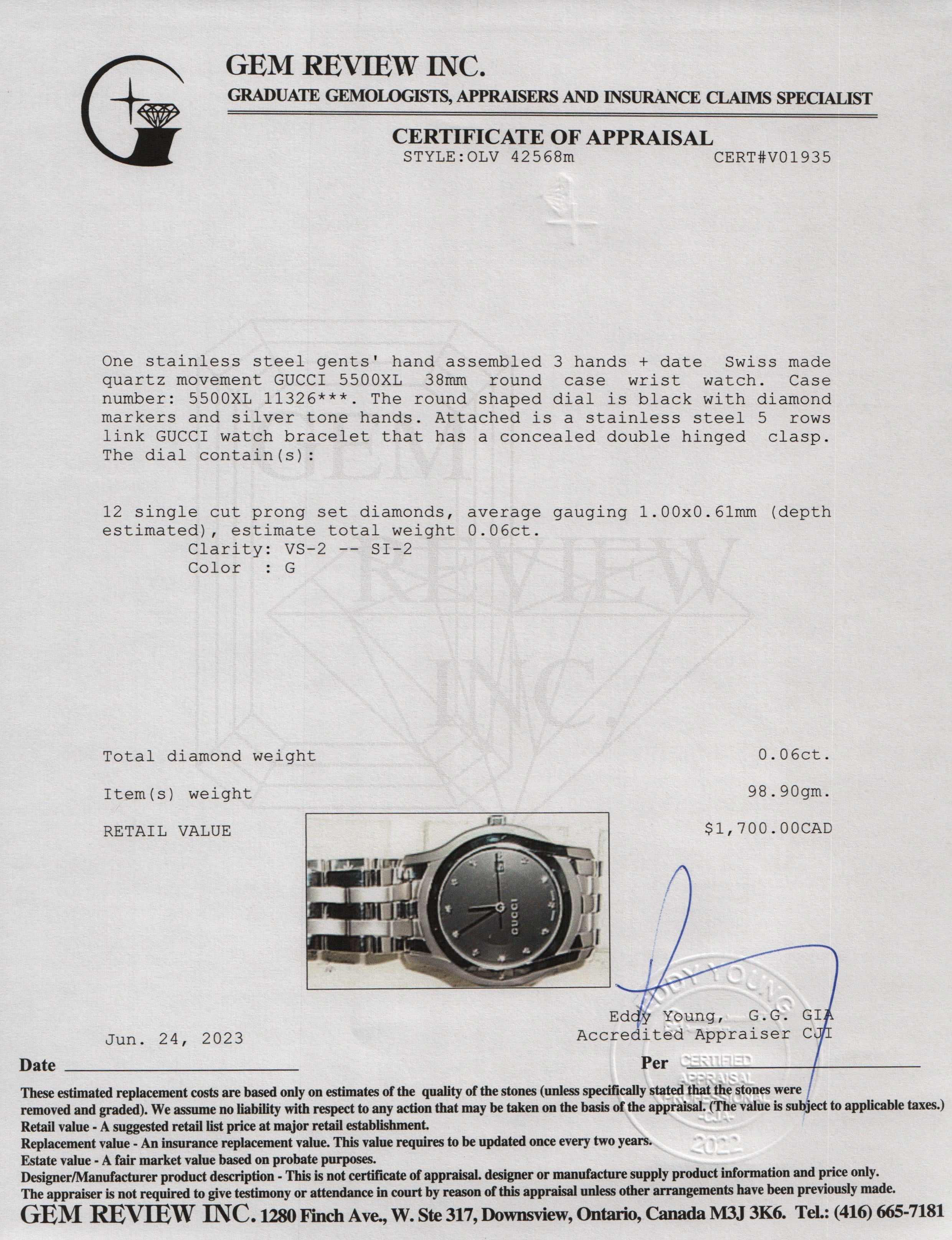 Gucci 5500 XL Series 38 MM Watch w/ Box