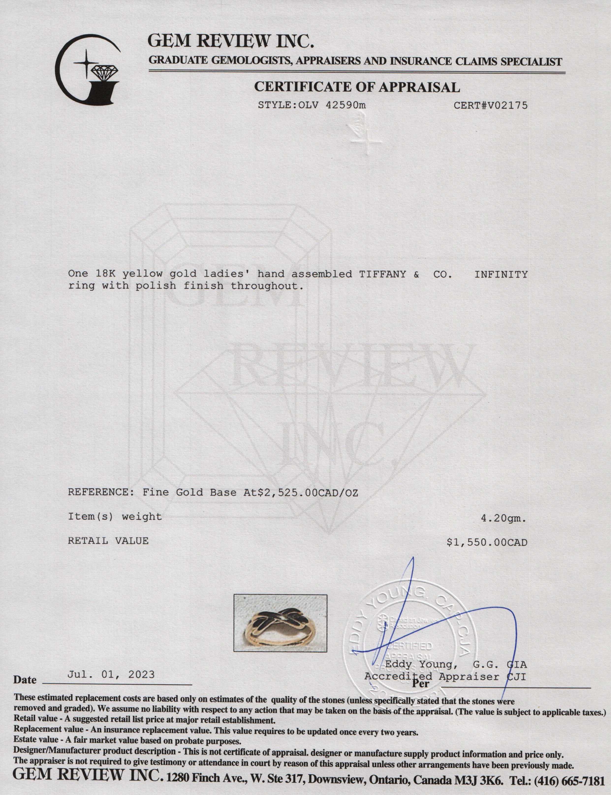 Tiffany & Co. 18k Yellow Gold Infinity Ring