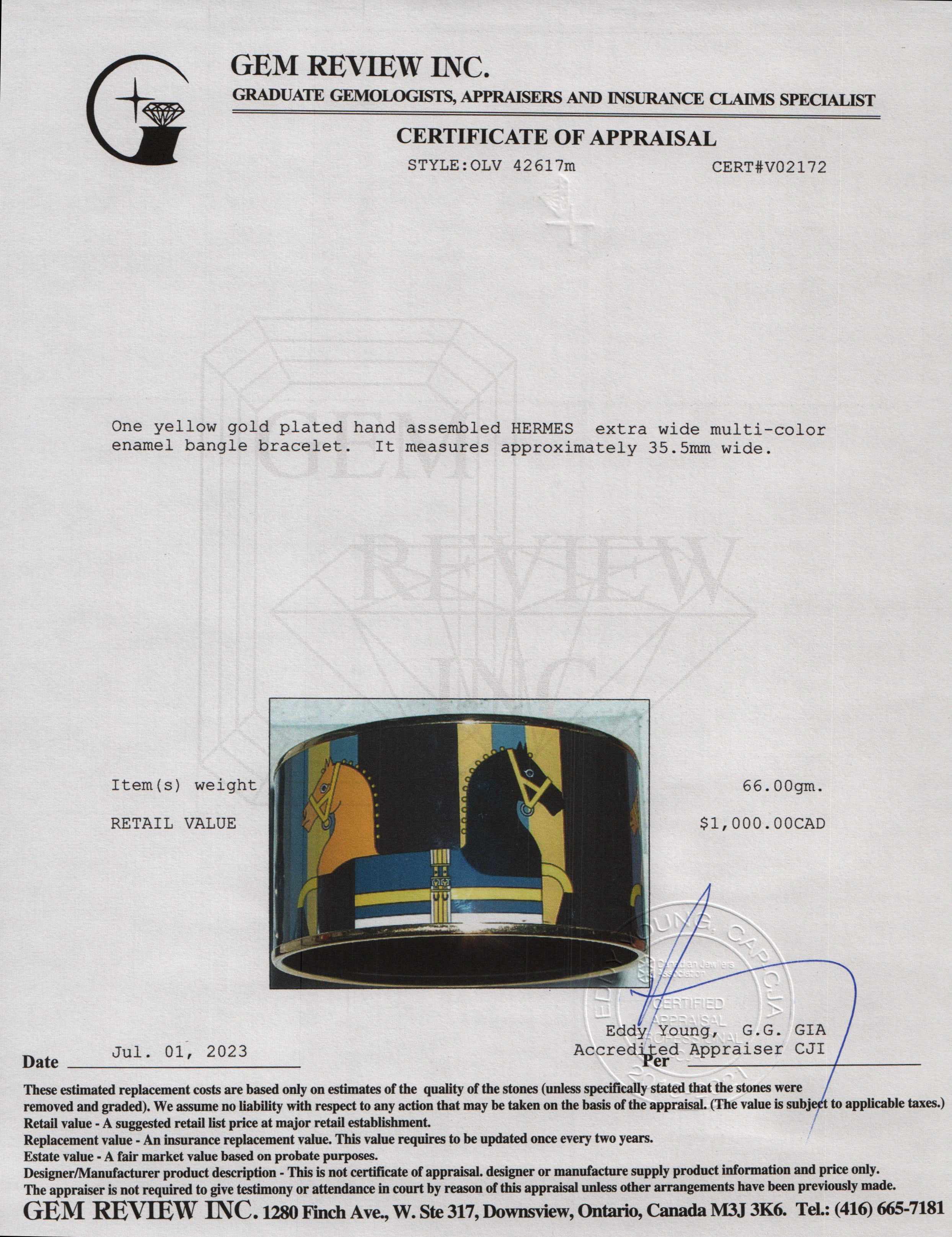 Hermes Extra Wide Enamel Bangle Bracelet