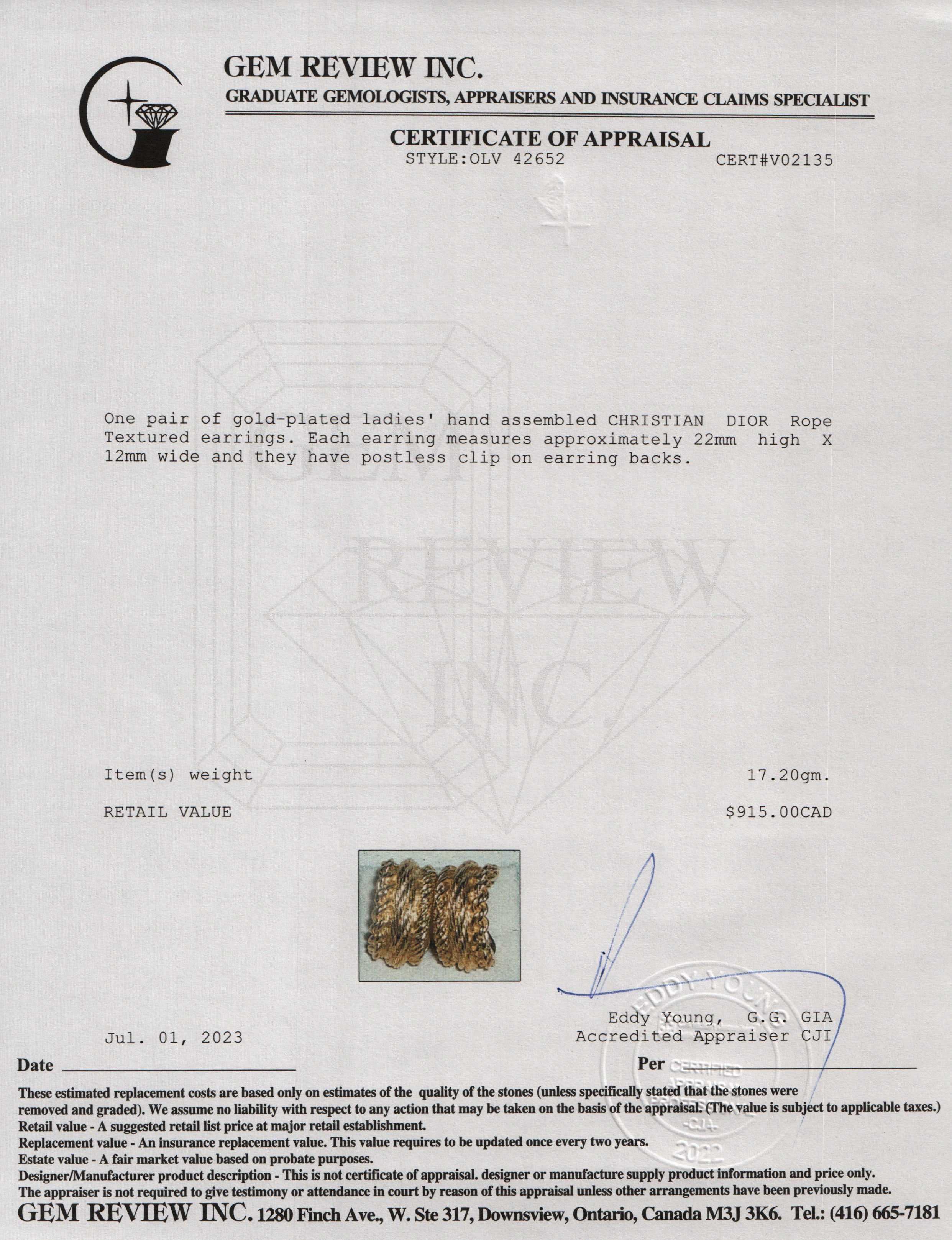 Christian Dior Vintage Rope Textured Clip-On Earrings