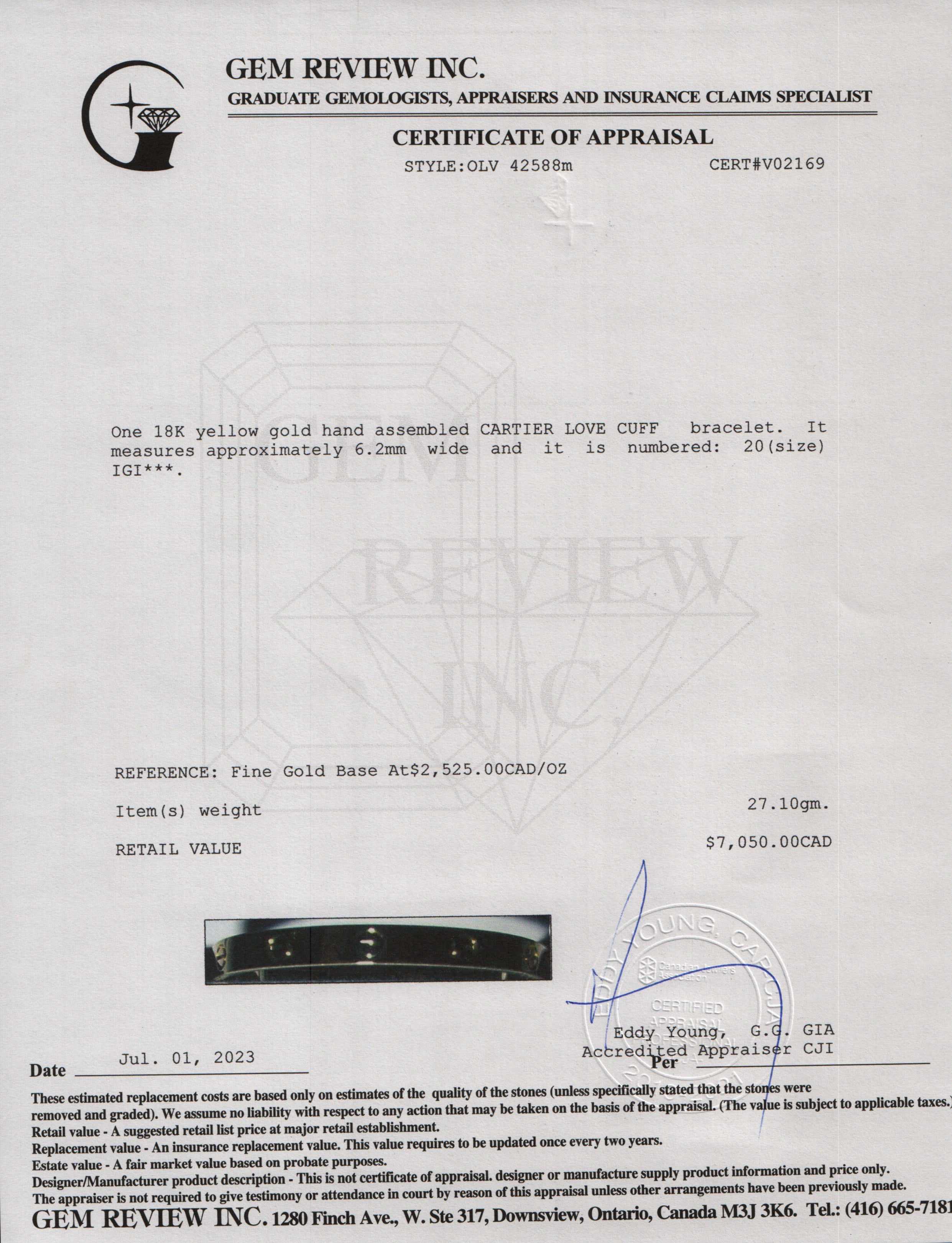 Cartier 18k Yellow Gold Love Cuff Bracelet w/ Box