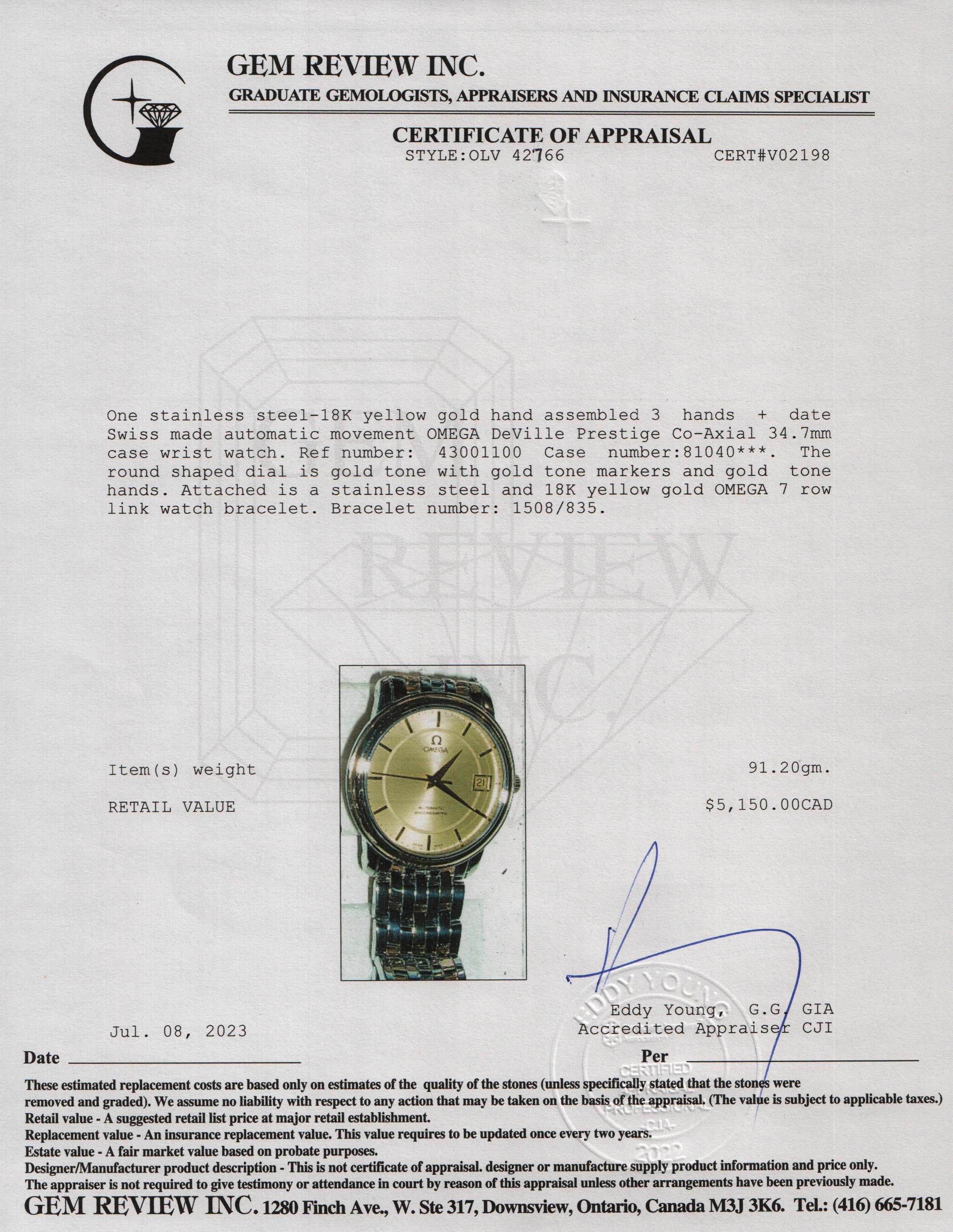Omega Two-Tone De Ville Prestige Co-Axial Automatic Watch w/ Box & Papers
