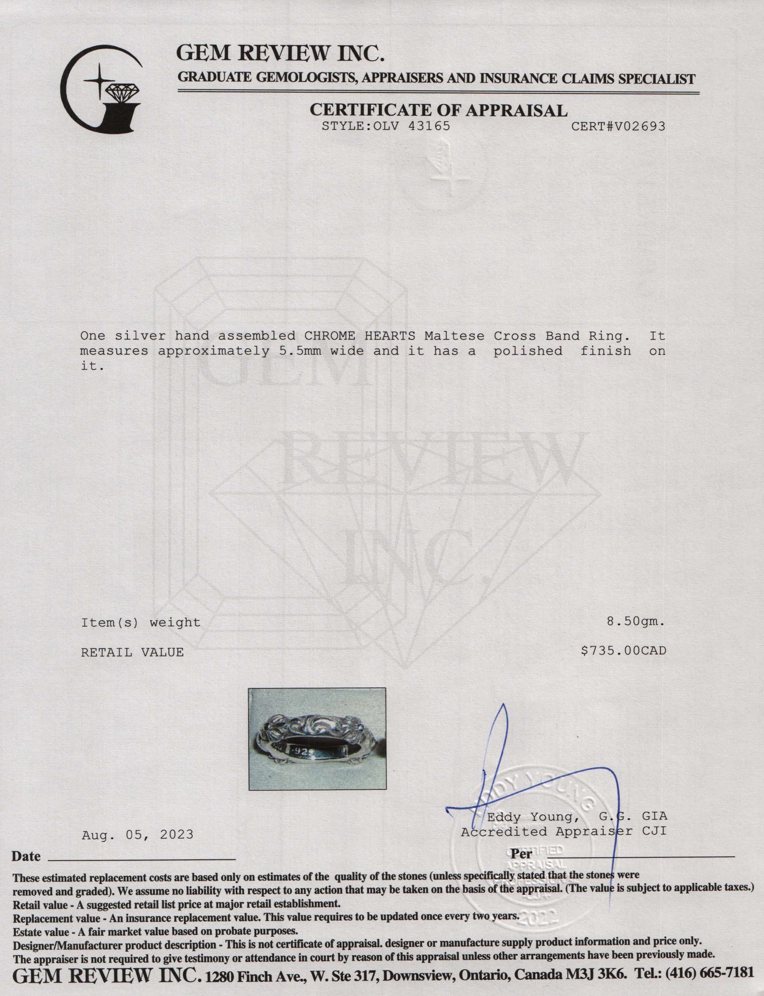 Chrome Hearts Maltese Cross Band Ring