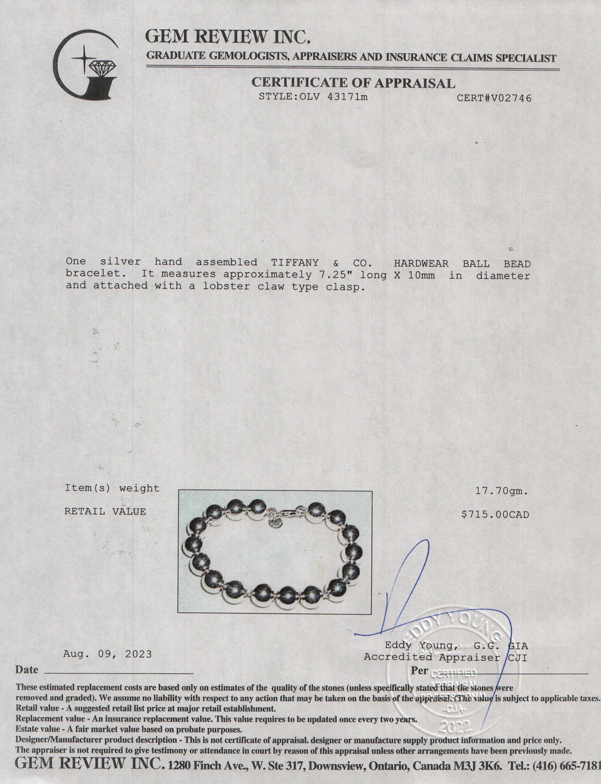 Tiffany & Co. Sterling Silver 10 mm HardWear Ball Bracelet