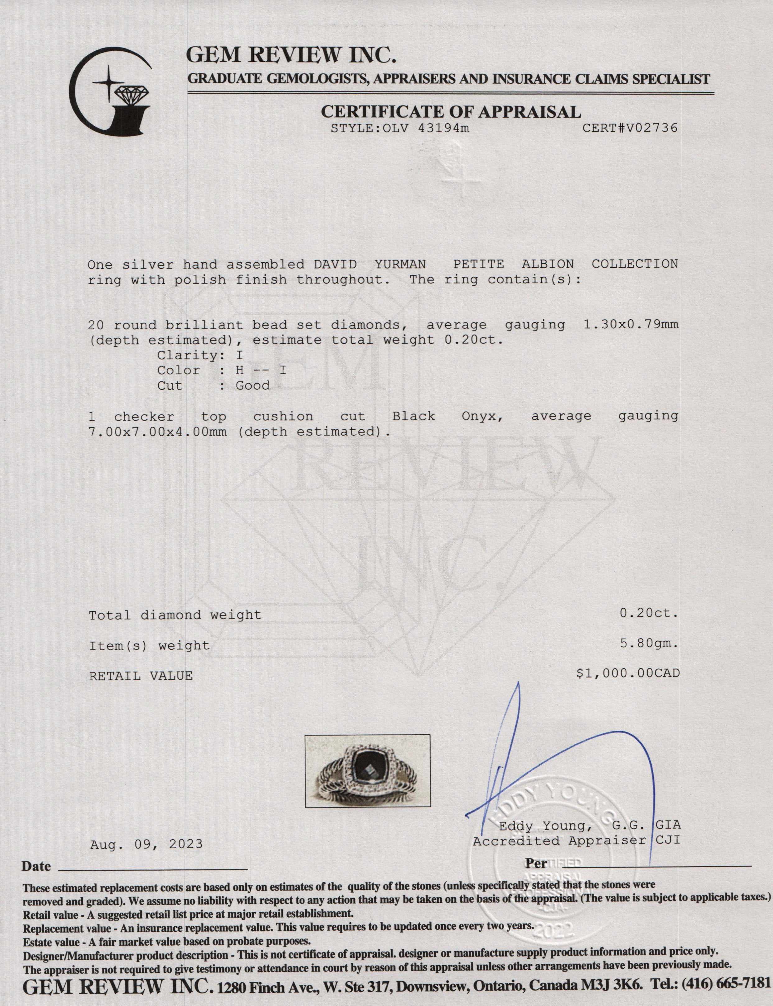 David Yurman Petite Albion Ring with Black Onyx and Diamonds