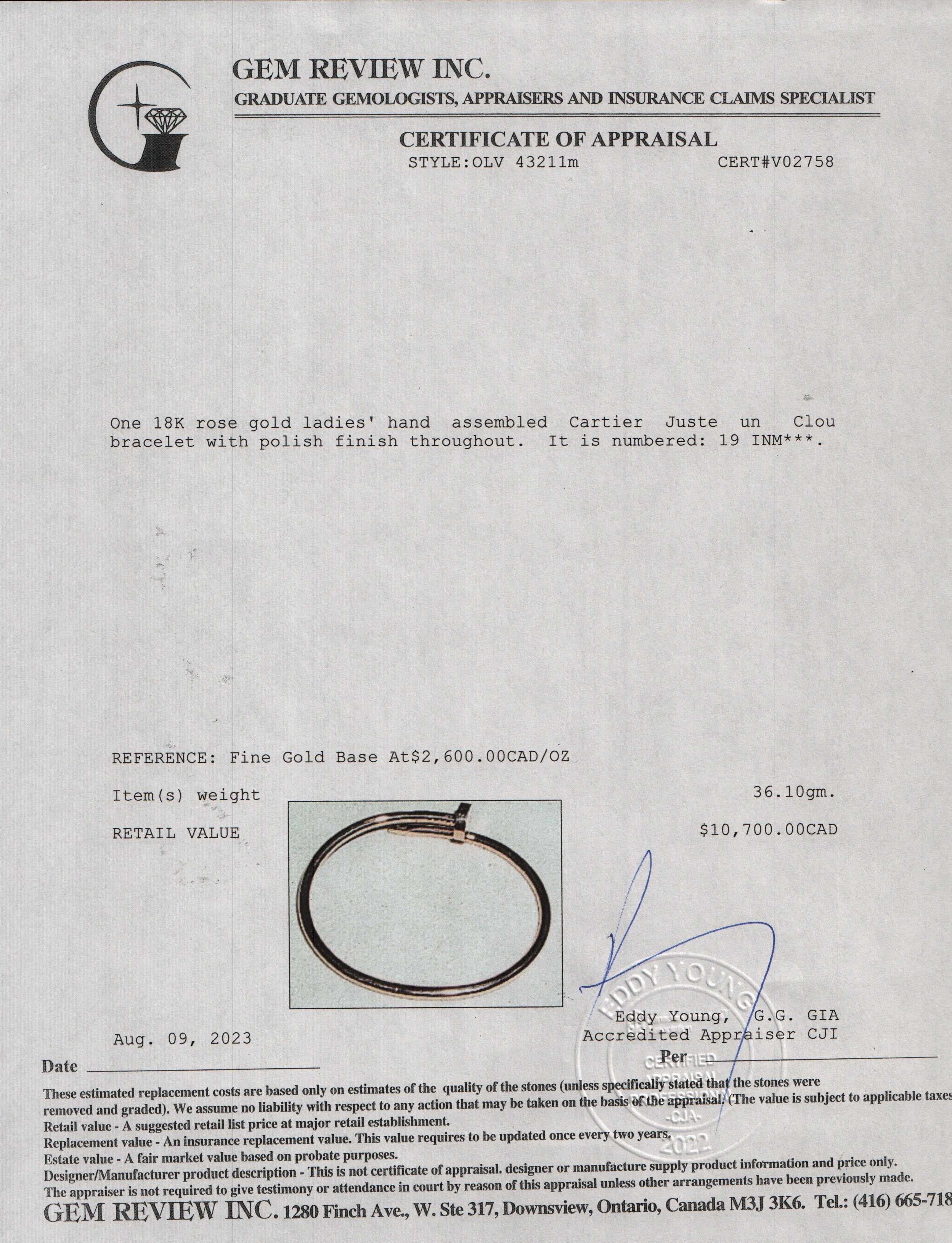 Cartier 18k Rose Gold Juste Un Clou Bracelet w/ Box