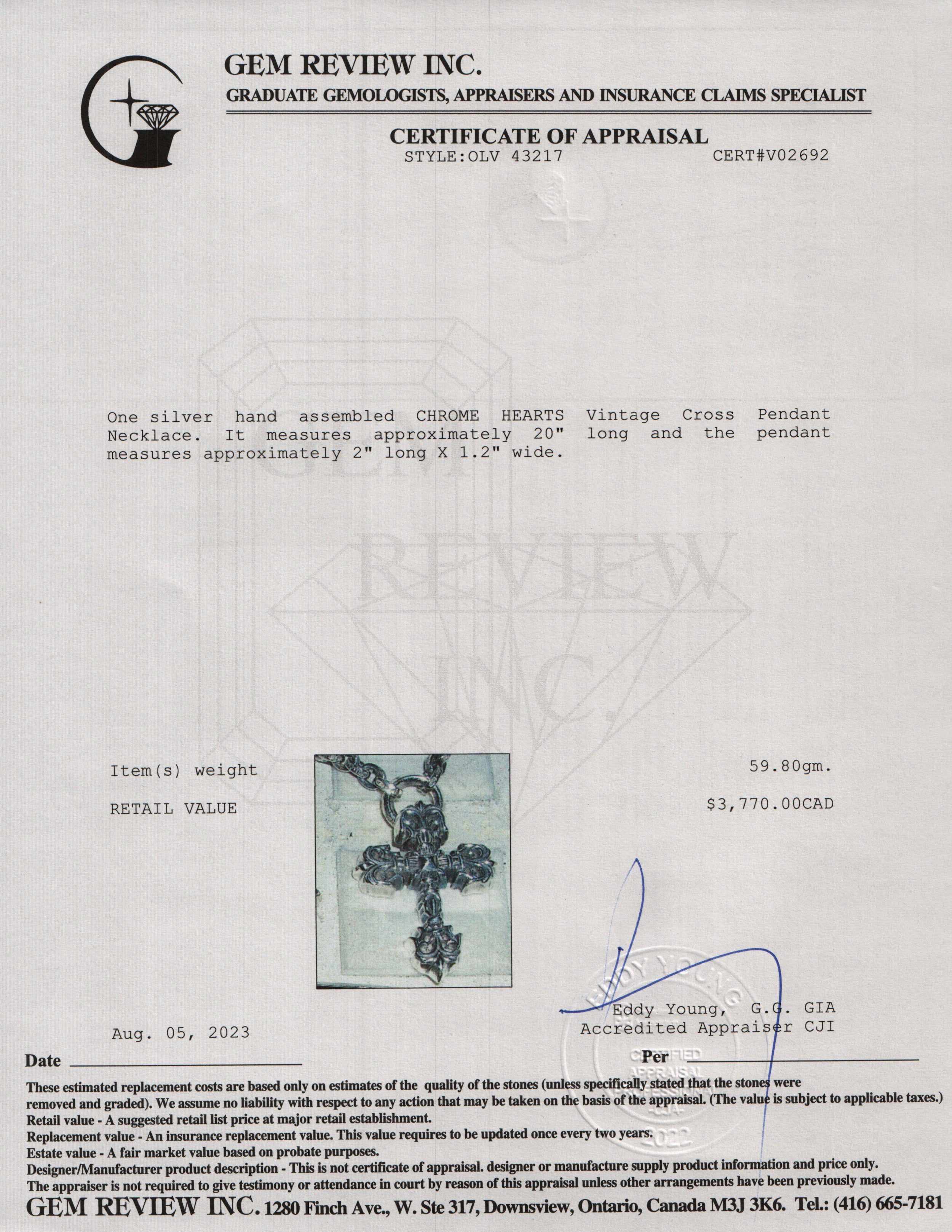 Chrome Hearts Vintage Cross Pendant Necklace