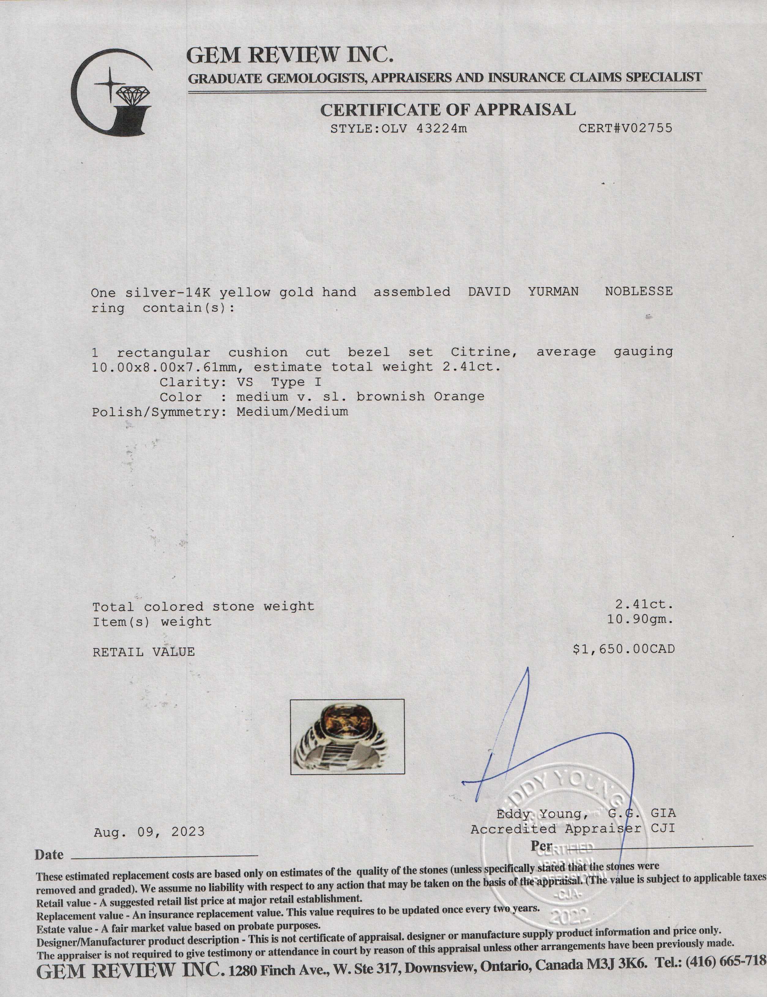 David Yurman Two-Tone Citrine Noblesse Cocktail Ring