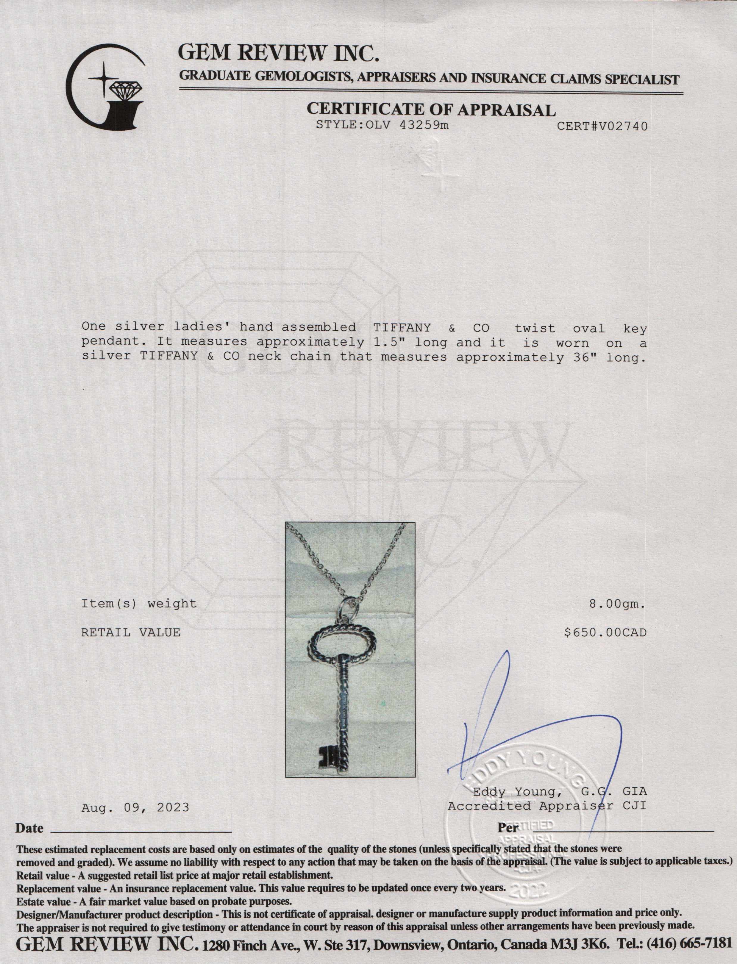 Tiffany & Co. Twist Oval Key Pendant Necklace