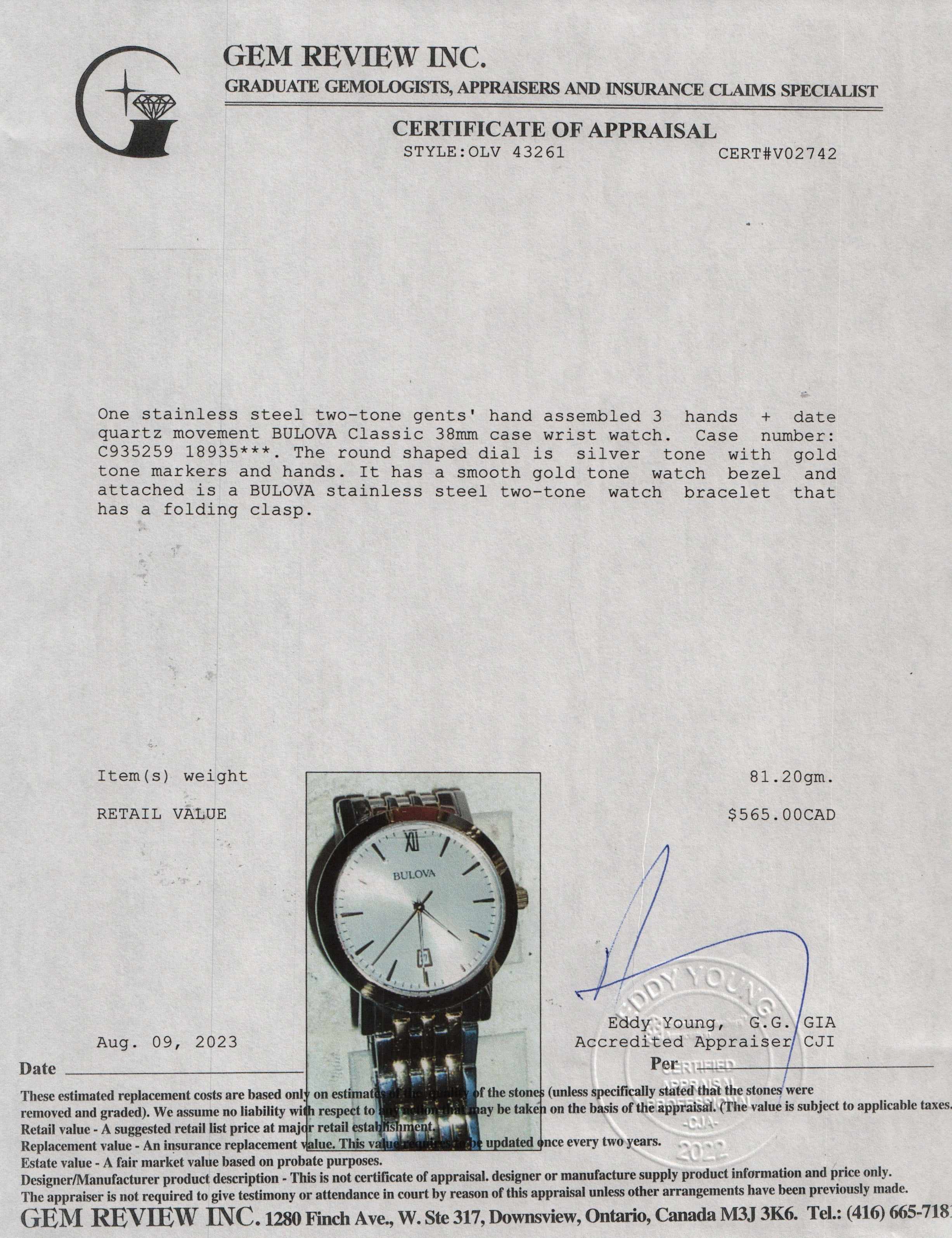 Bulova Two-Tone Classic 38 MM Watch