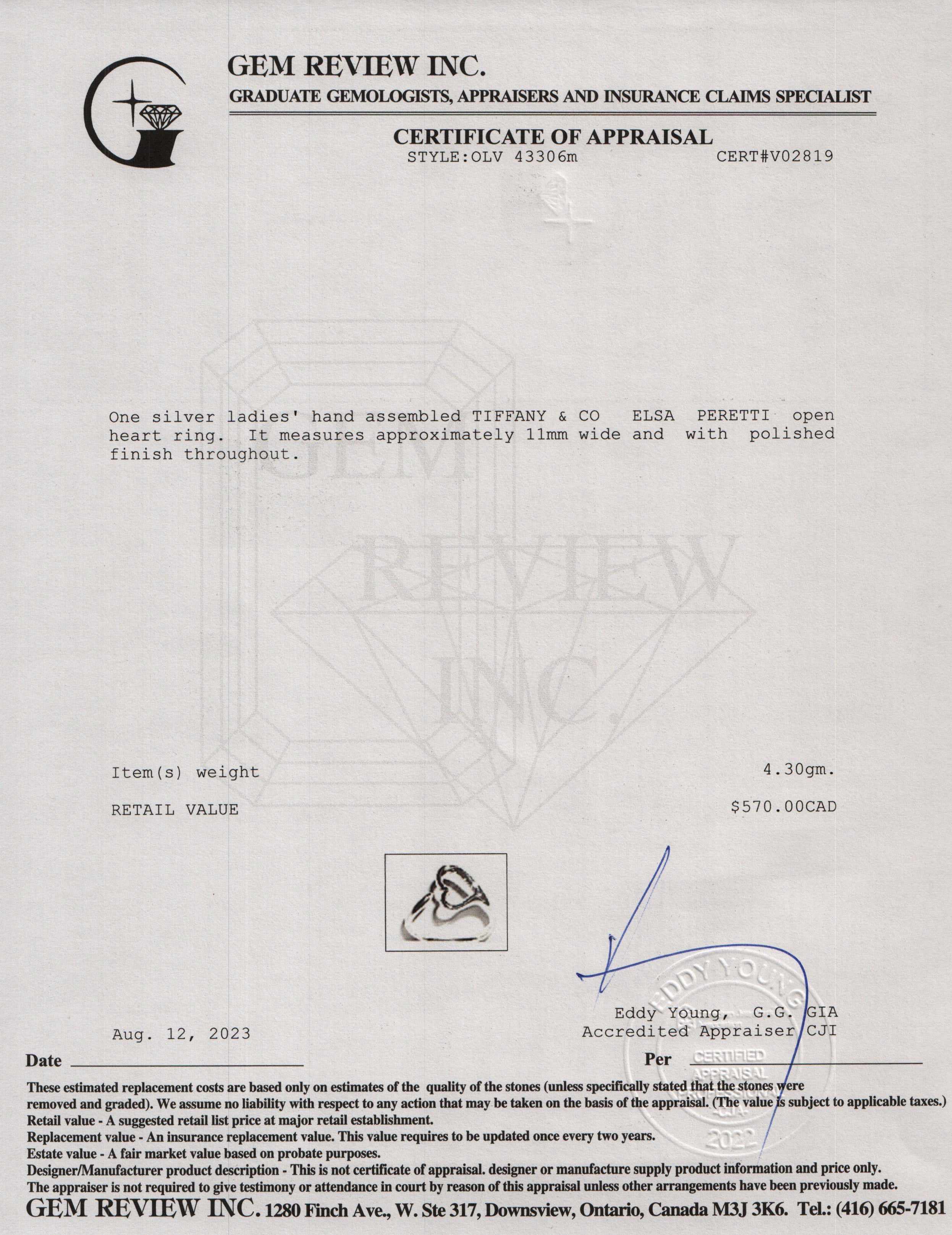 Tiffany & Co. Elsa Peretti Sterling Silver Open Heart Ring