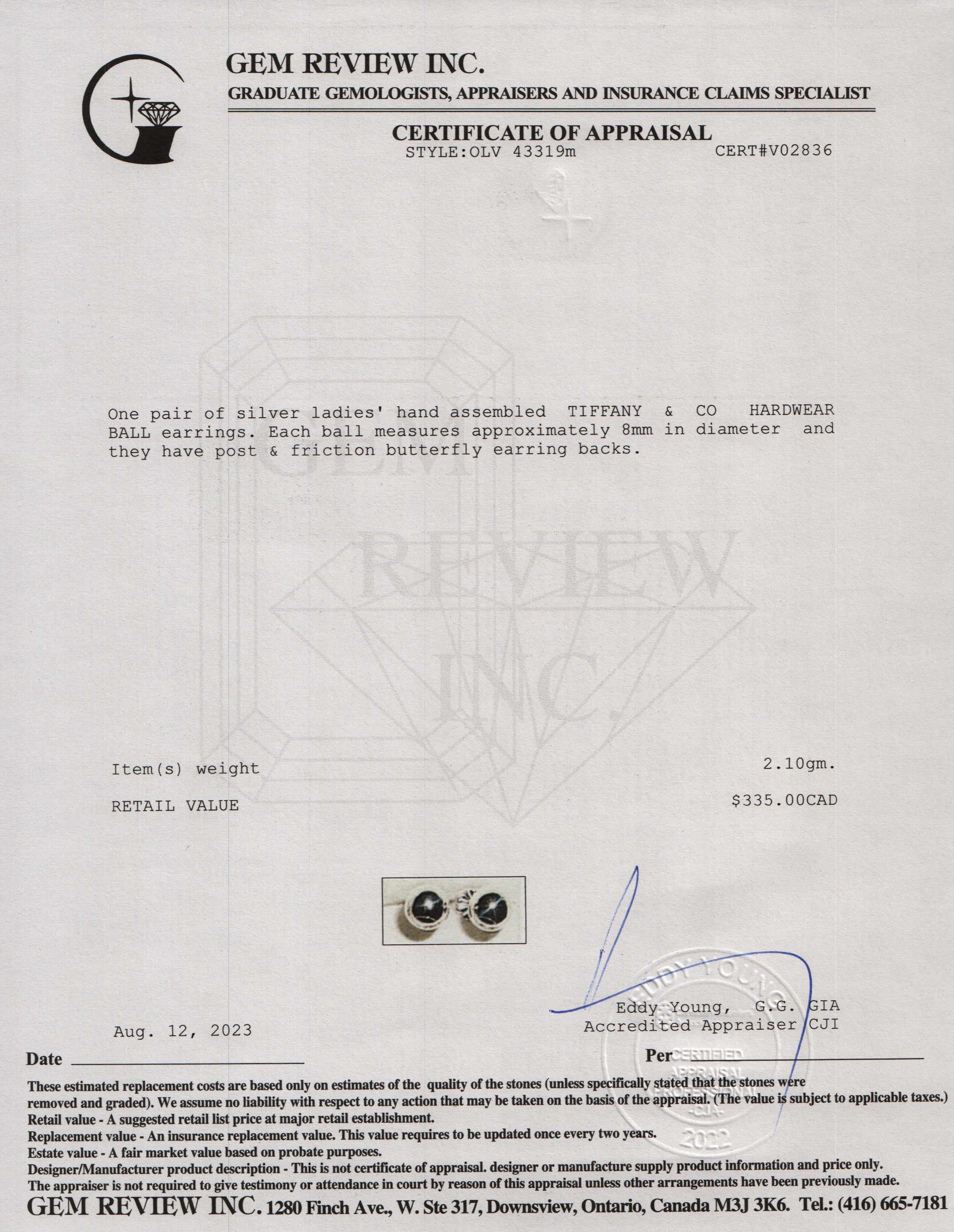 Tiffany & Co. Sterling Silver HardWear 8 MM Ball Earrings