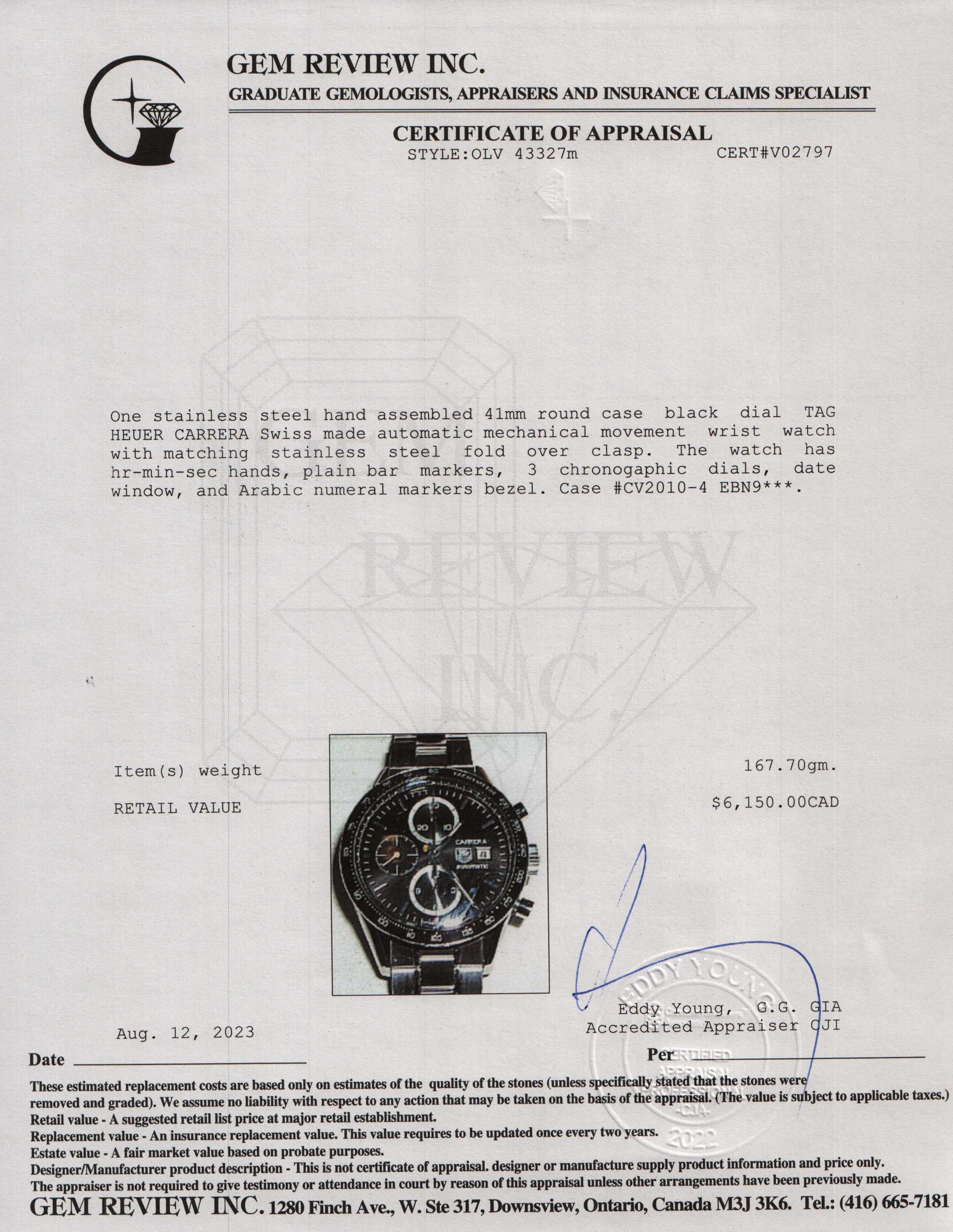 Tag Heuer Carrera Chronograph 41 MM Watch