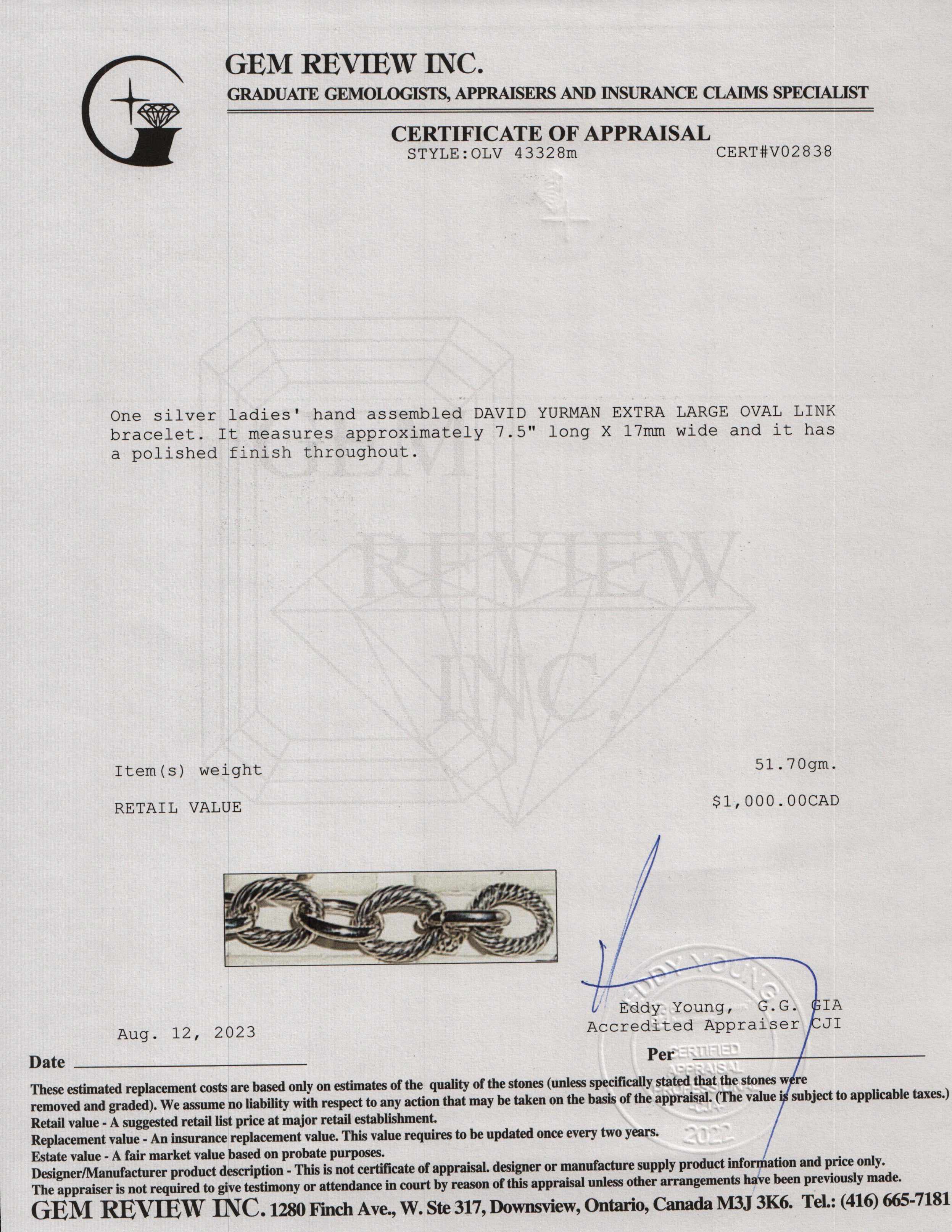 David Yurman Sterling Silver Large Oval Link Chain Bracelet