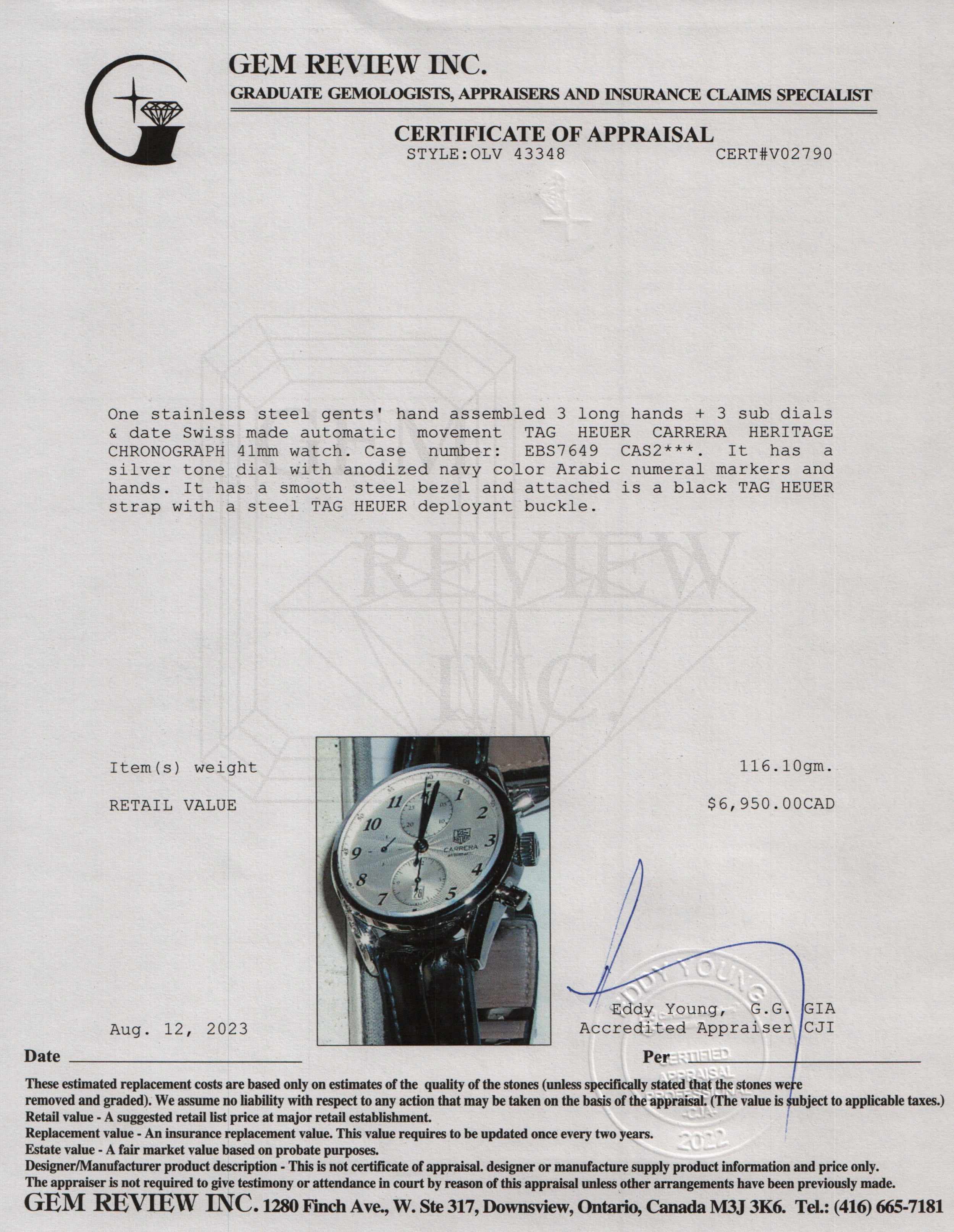 Tag Heuer Carrera Heritage Chronograph 41 MM Automatic Watch