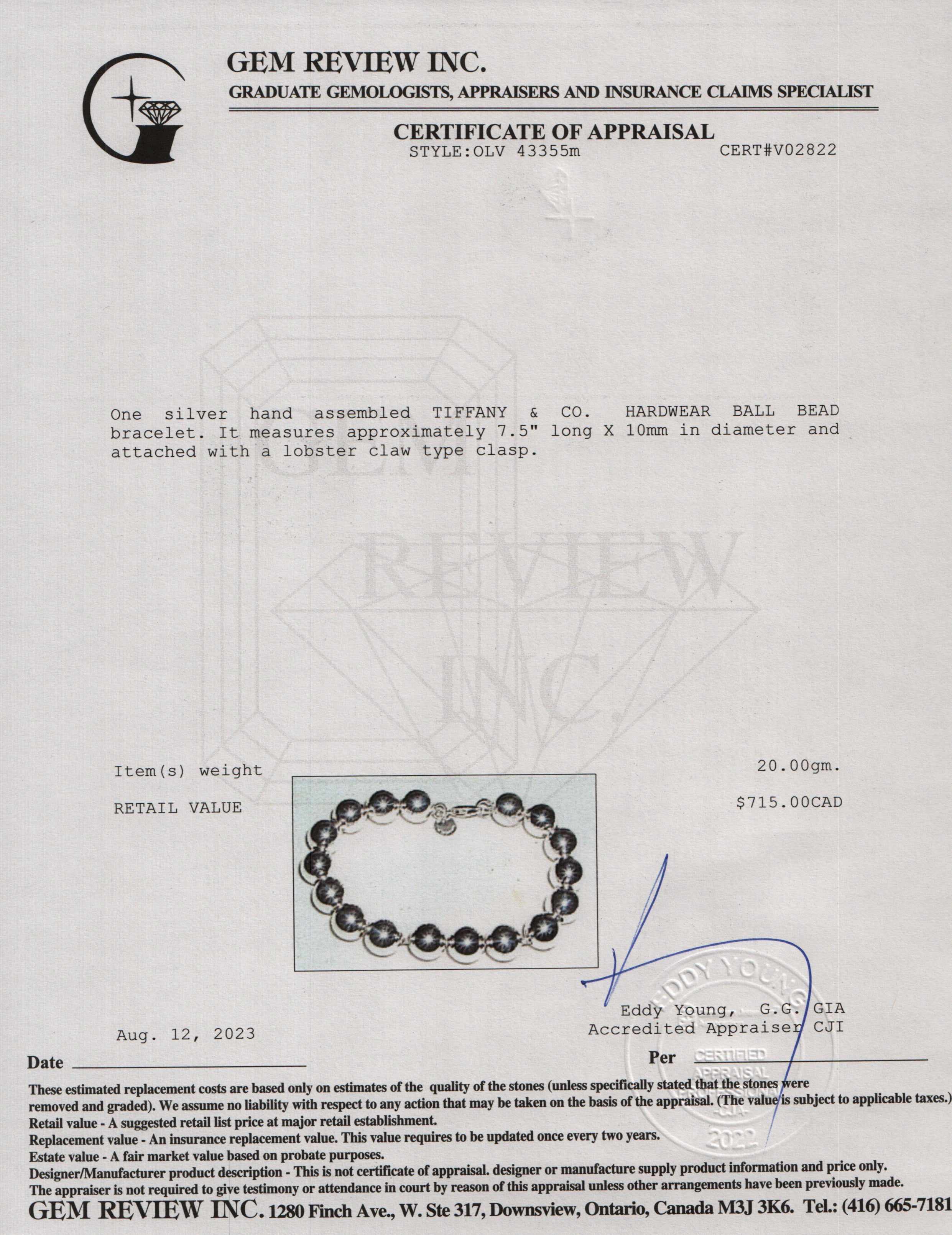 Tiffany & Co. Sterling Silver 10 mm HardWear Ball Bracelet