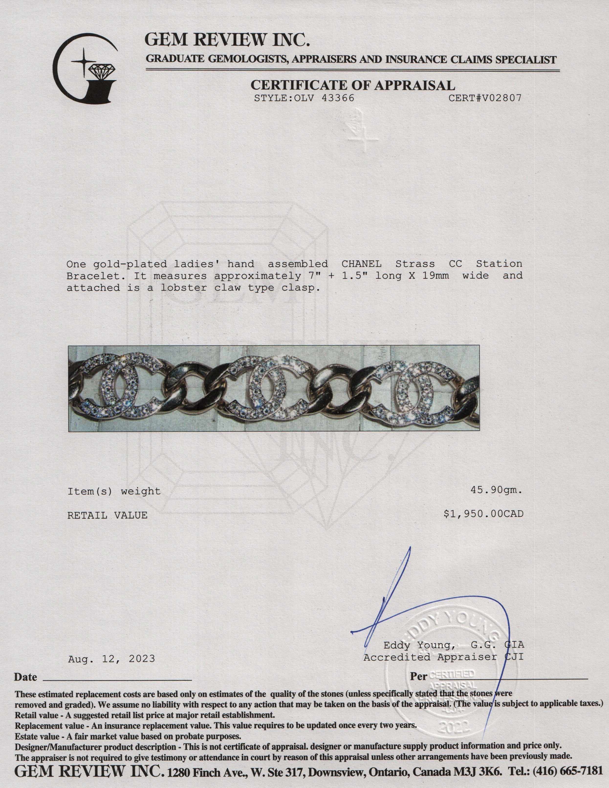 Chanel Strass CC Station Link Bracelet w/ Box