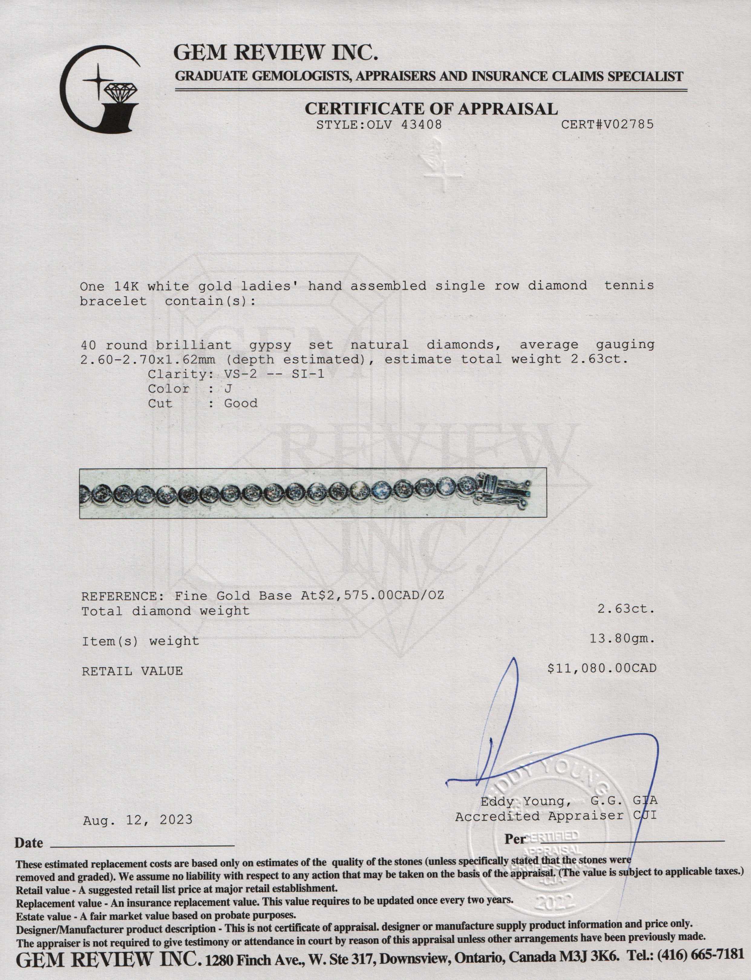 14k White Gold 2.63 tcw. Diamond Tennis Bracelet