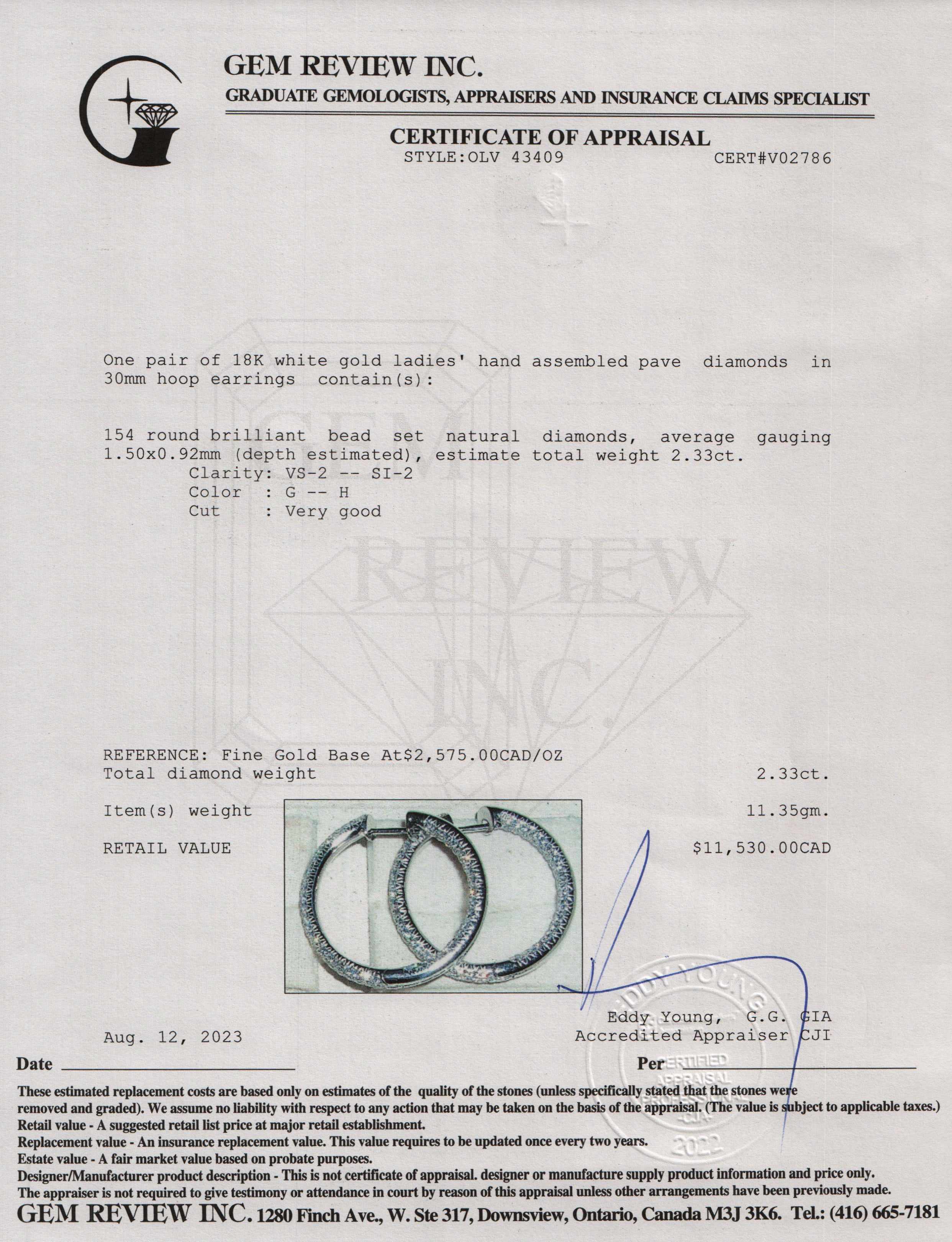 18k White Gold Pave Diamond Hoop Earrings
