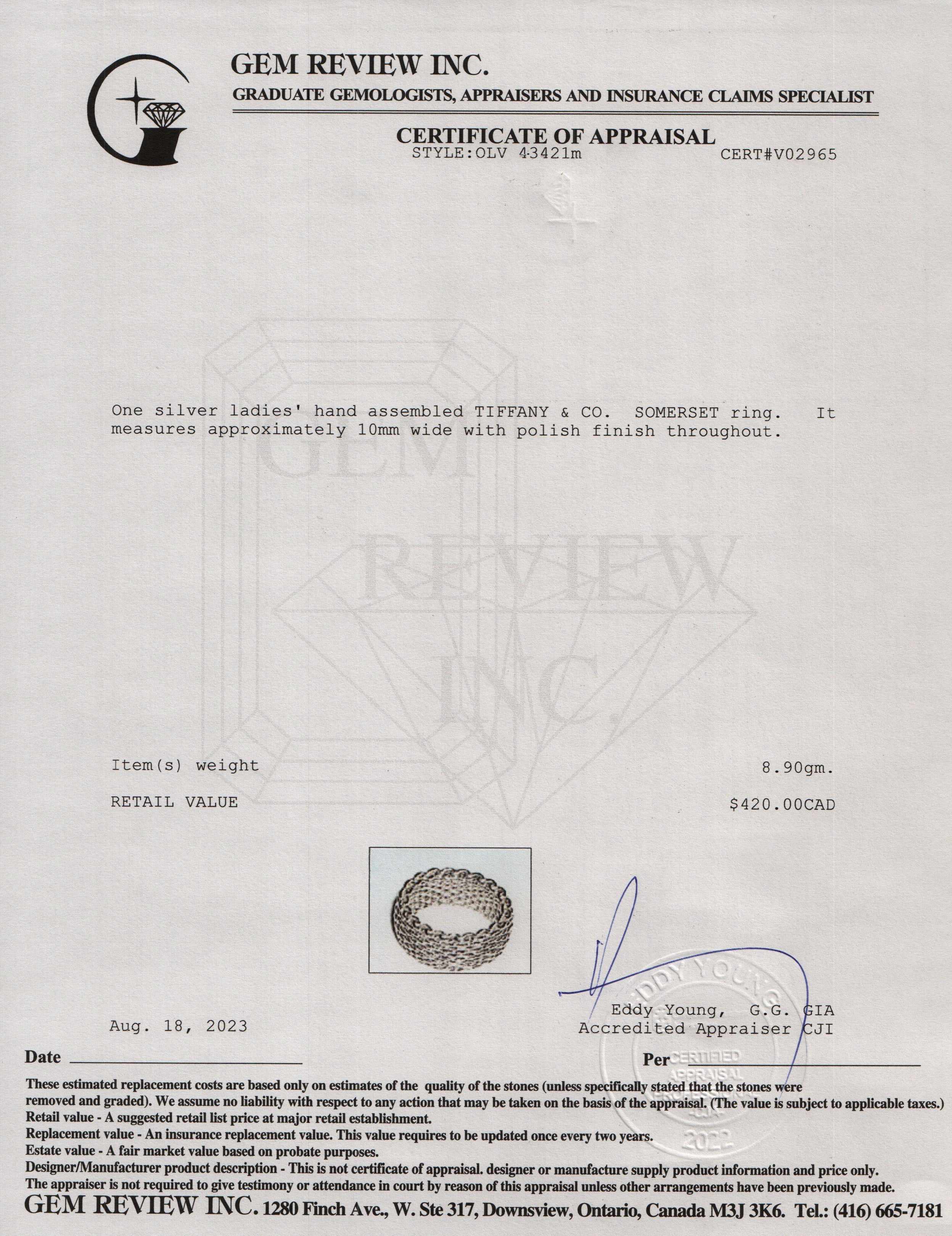 Tiffany & Co. Sterling Silver Somerset Mesh Ring