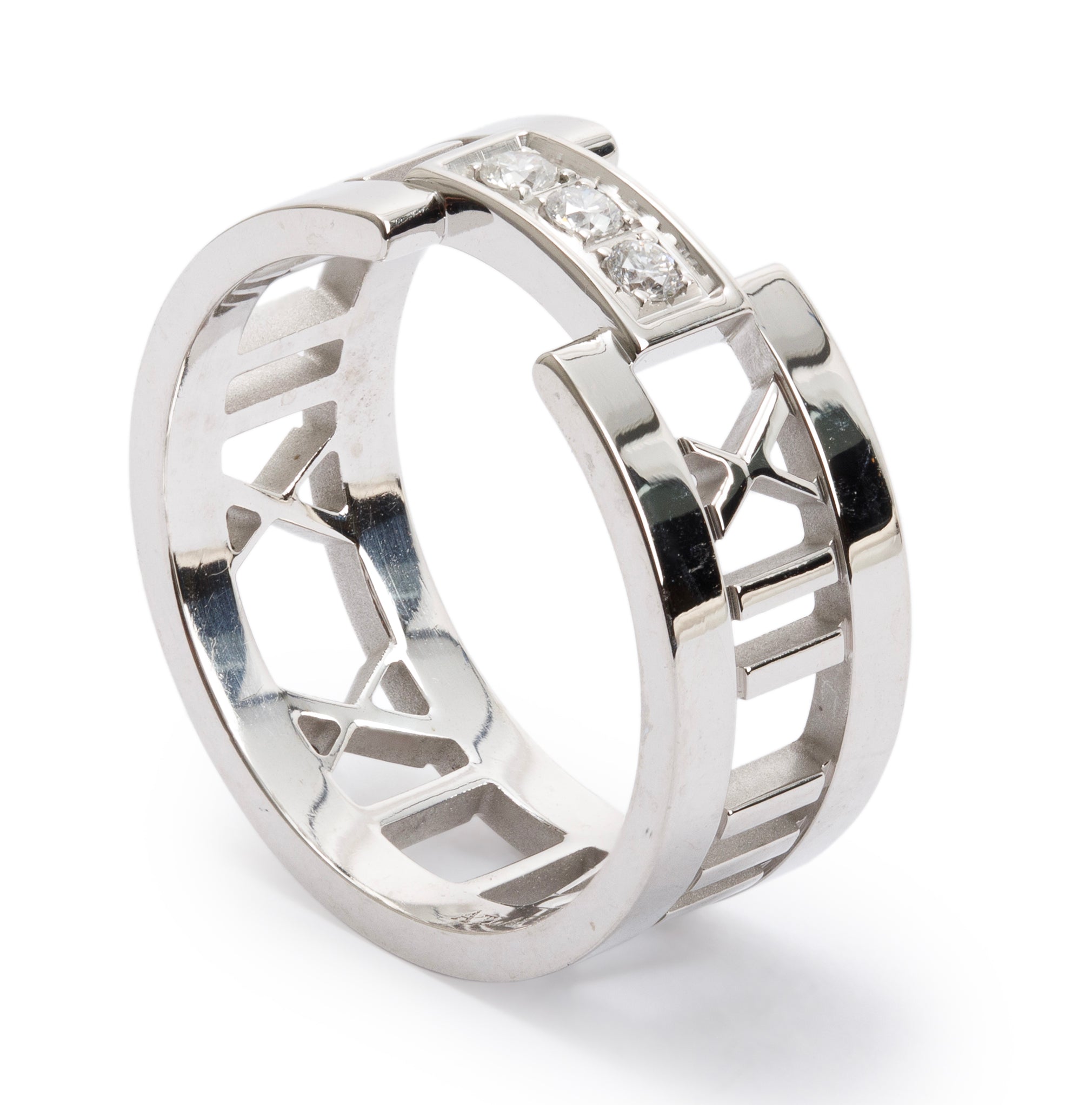 Tiffany & Co. 18k White Gold Wide Atlas Open Ring with Diamonds