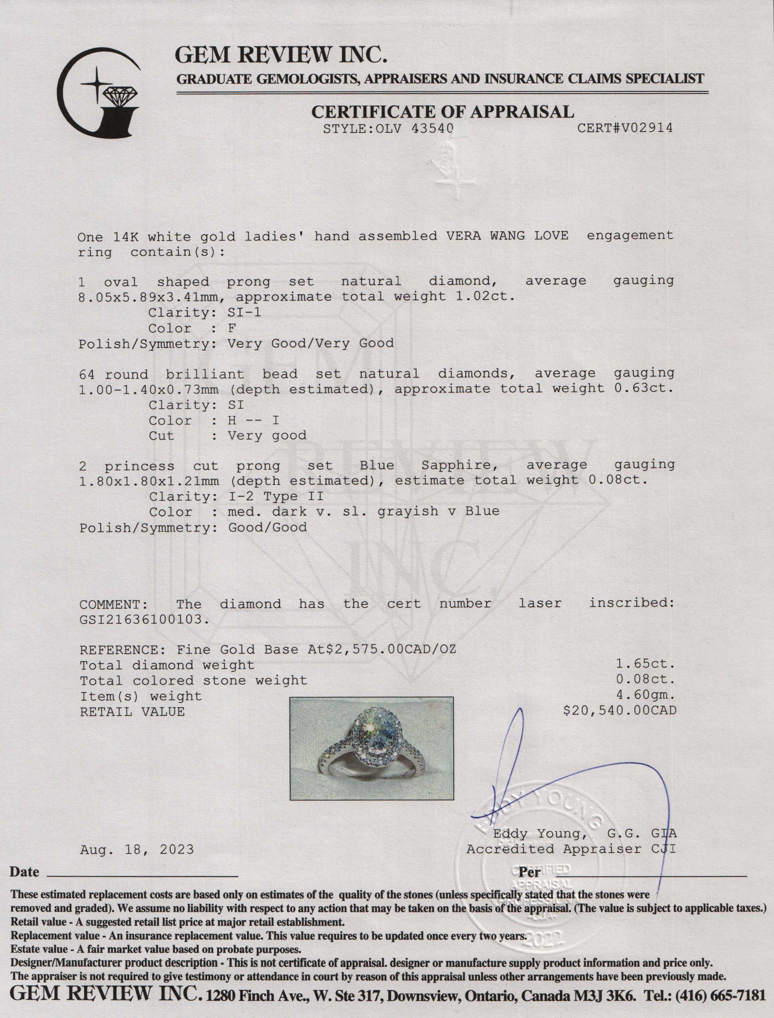 Vera Wang 14k White Gold Love 1.02 ct. Diamond Engagement Ring