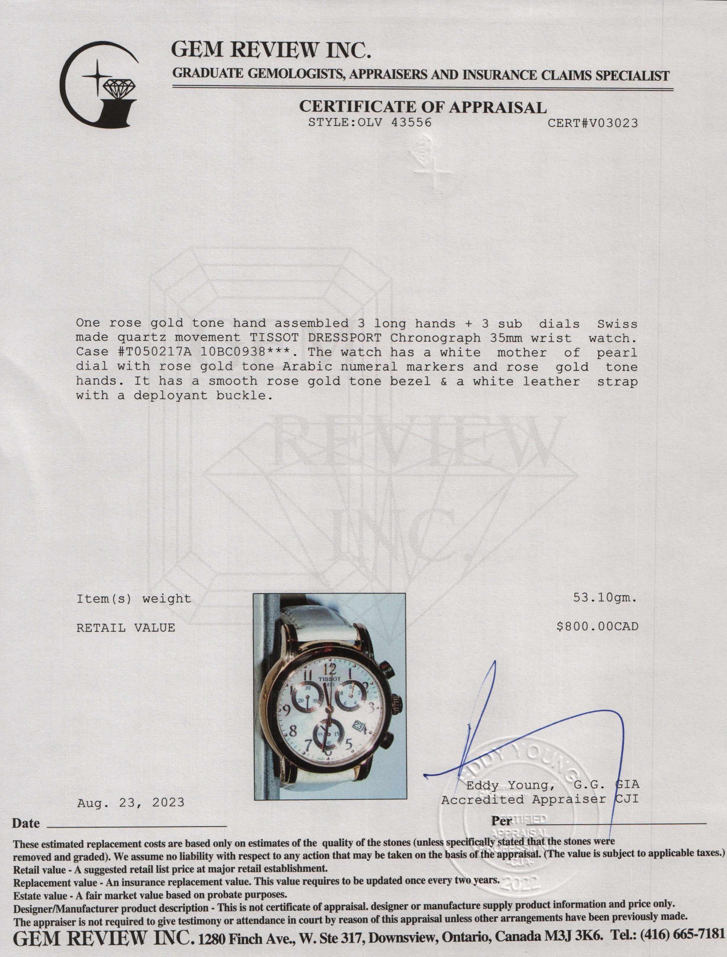 Tissot Dressport Chronograph Mother of Pearl Dial 35 MM Watch