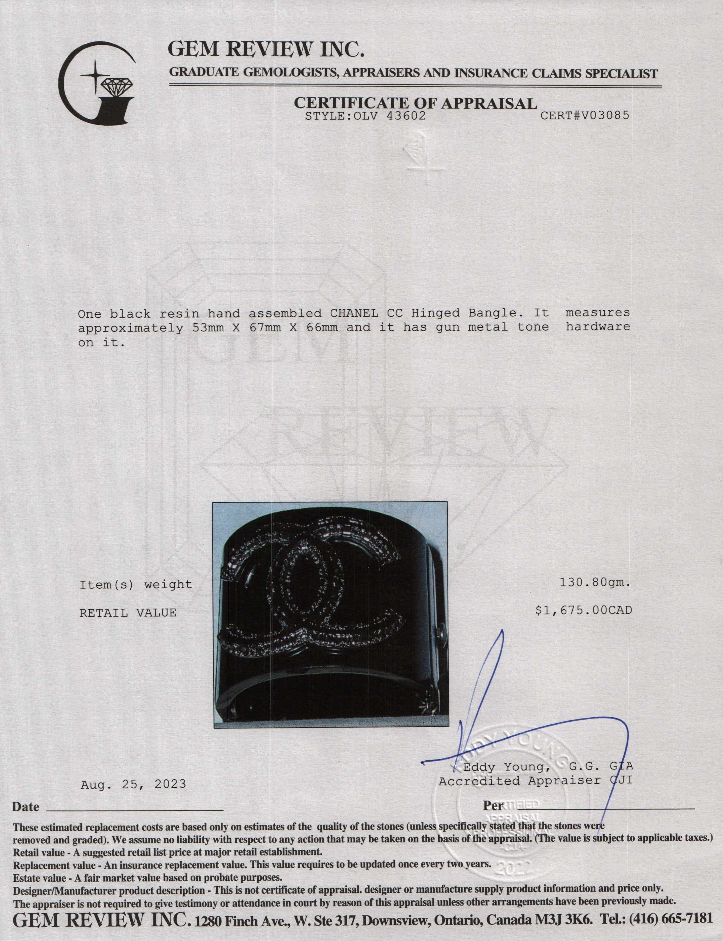 Chanel Black Resin CC Hinged Bangle w/ Box & Receipt