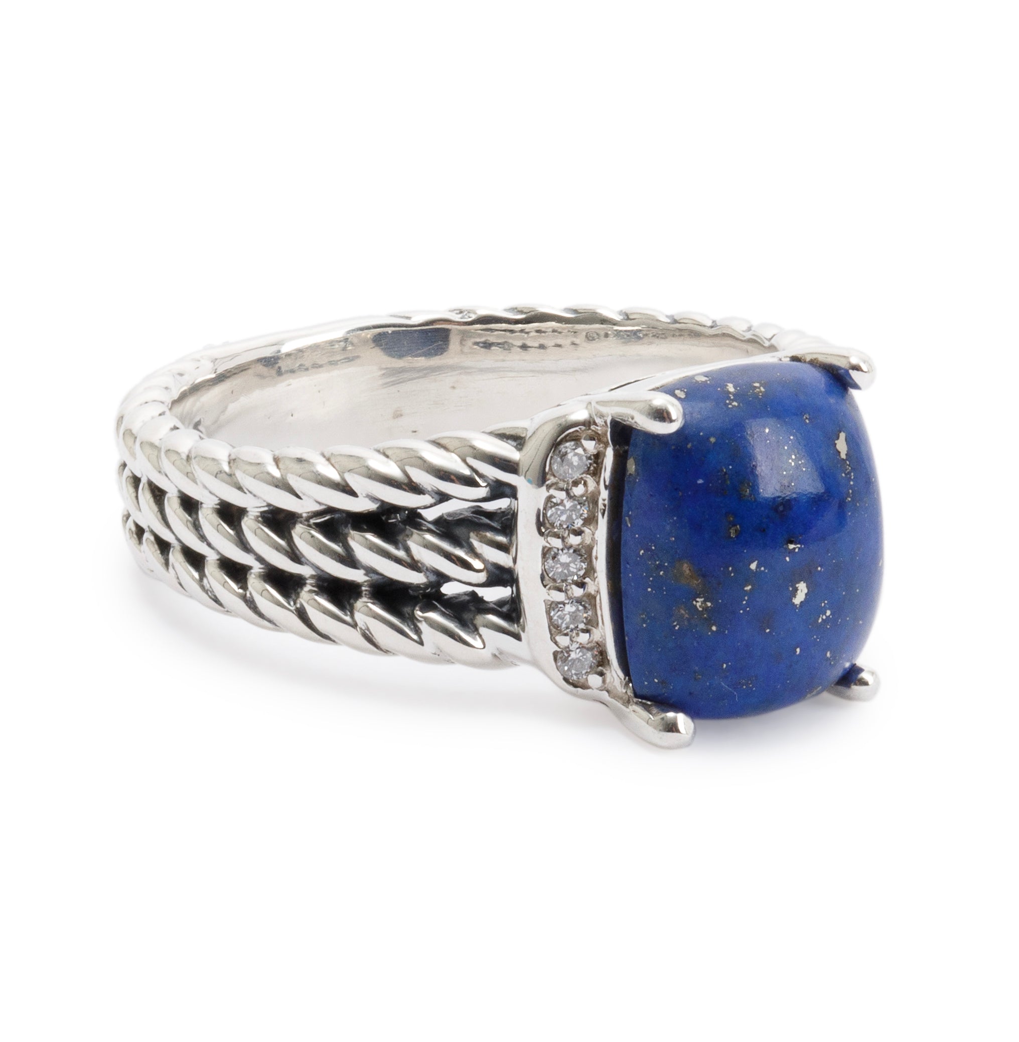 David Yurman Sterling Silver Petite Wheaton Ring with Lapis Lazuli & Diamonds