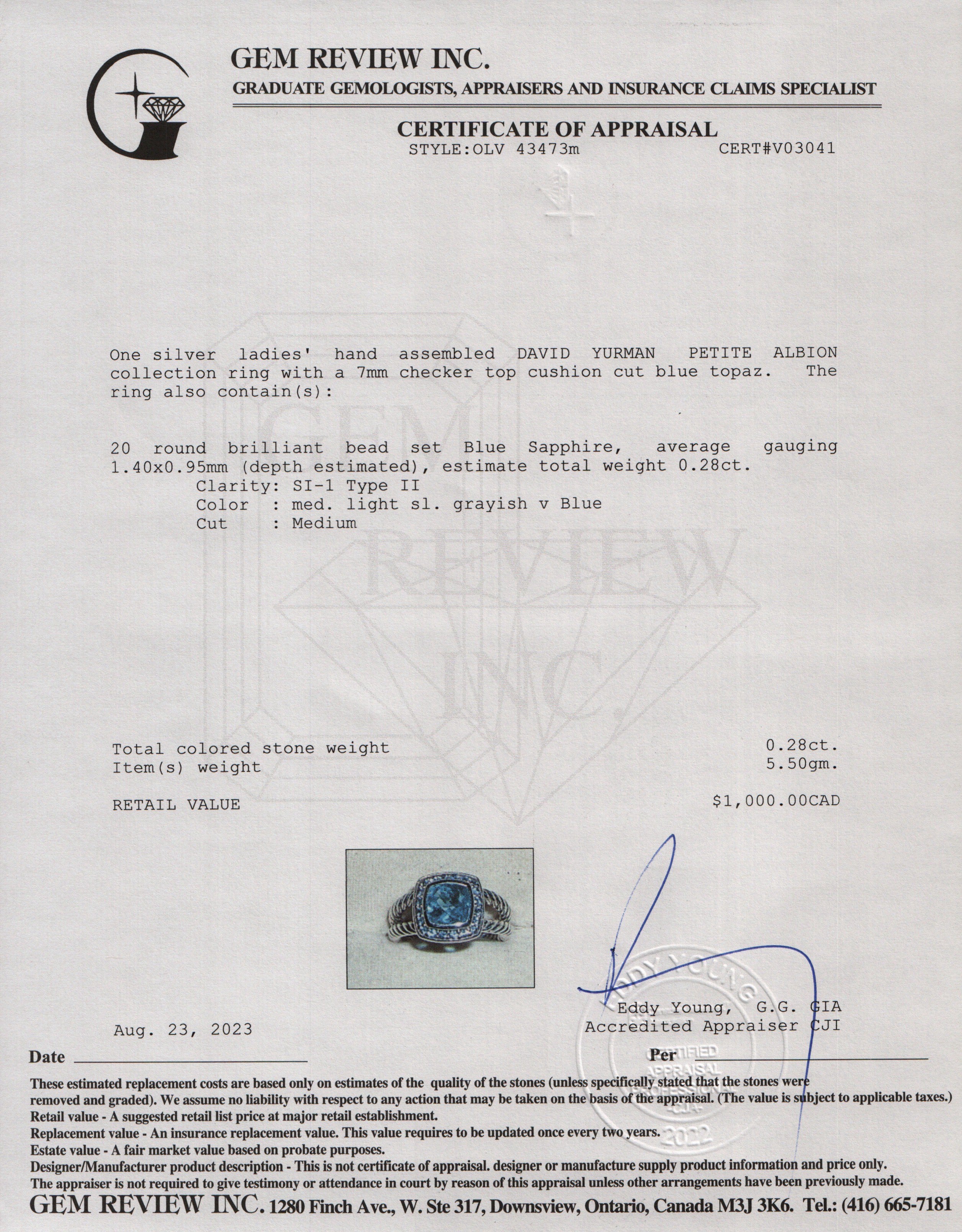 David Yurman Petite Albion Ring with Blue Topaz & Sapphires