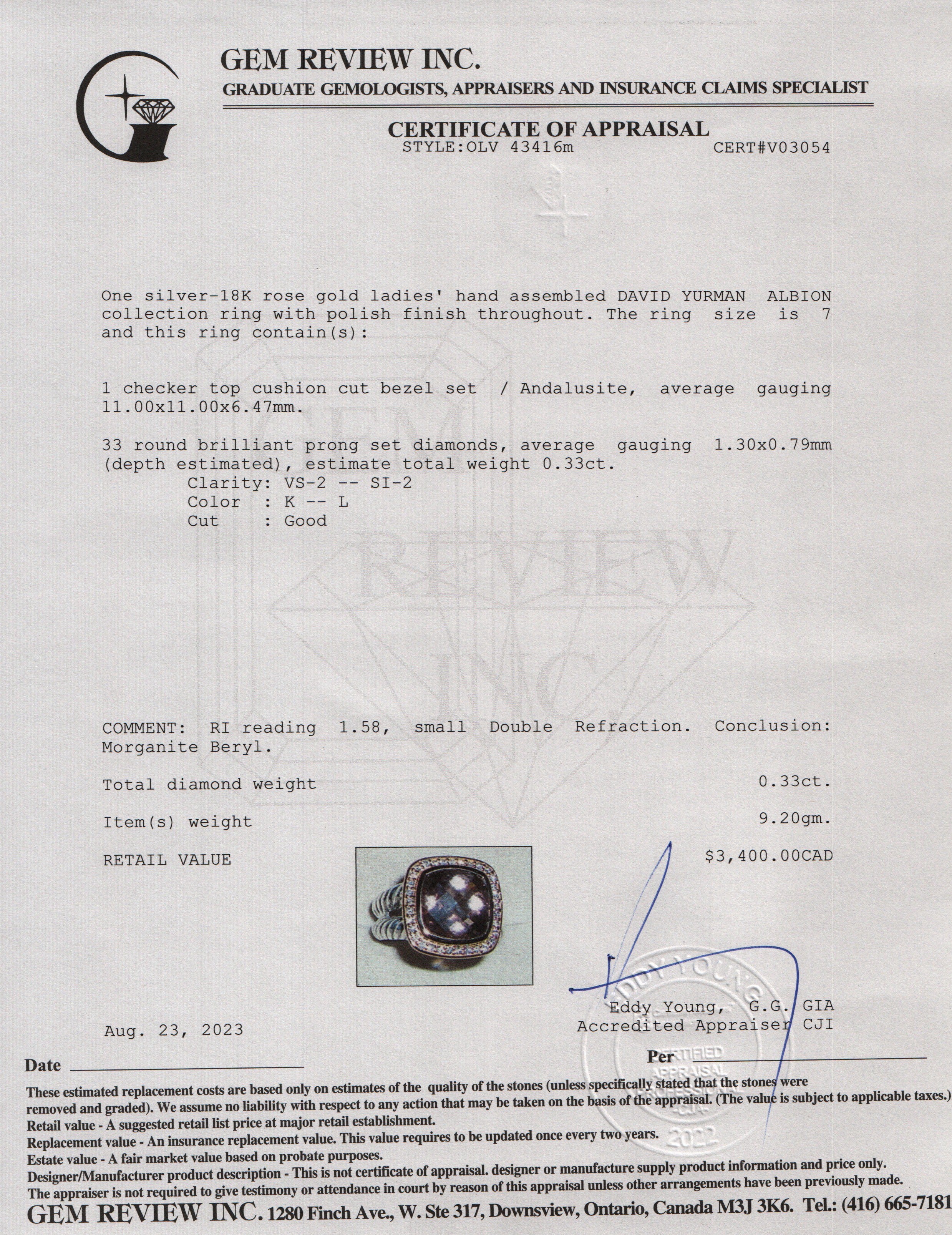 David Yurman Sterling Silver & 18k Rose Gold Albion Ring with Morganite and Diamonds