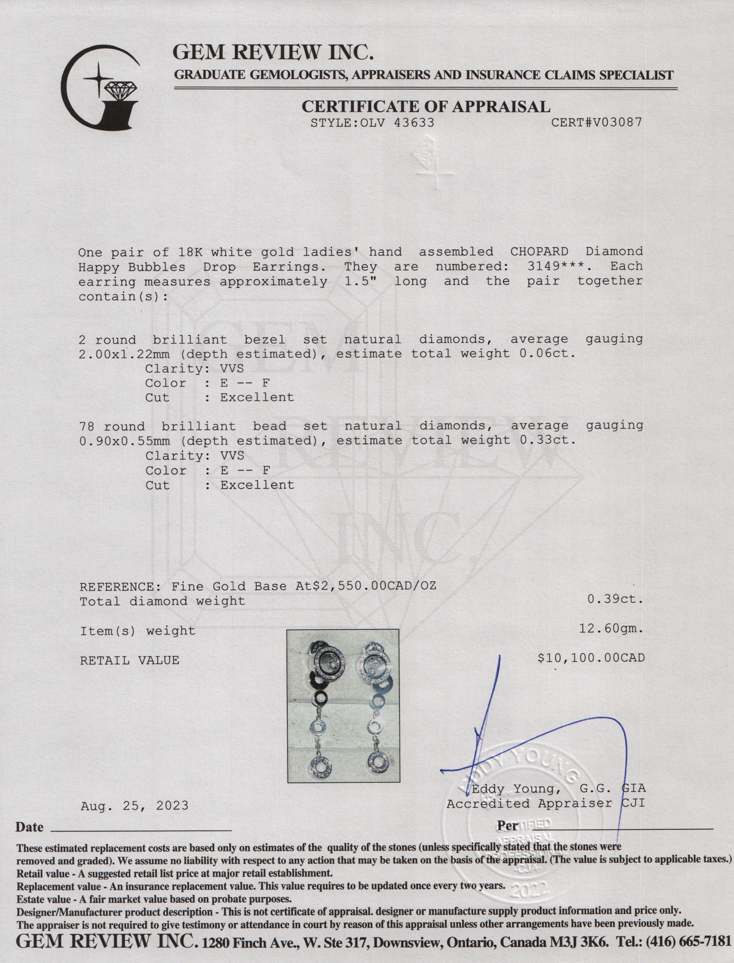 Chopard 18k White Gold Diamond Happy Bubbles Drop Earrings