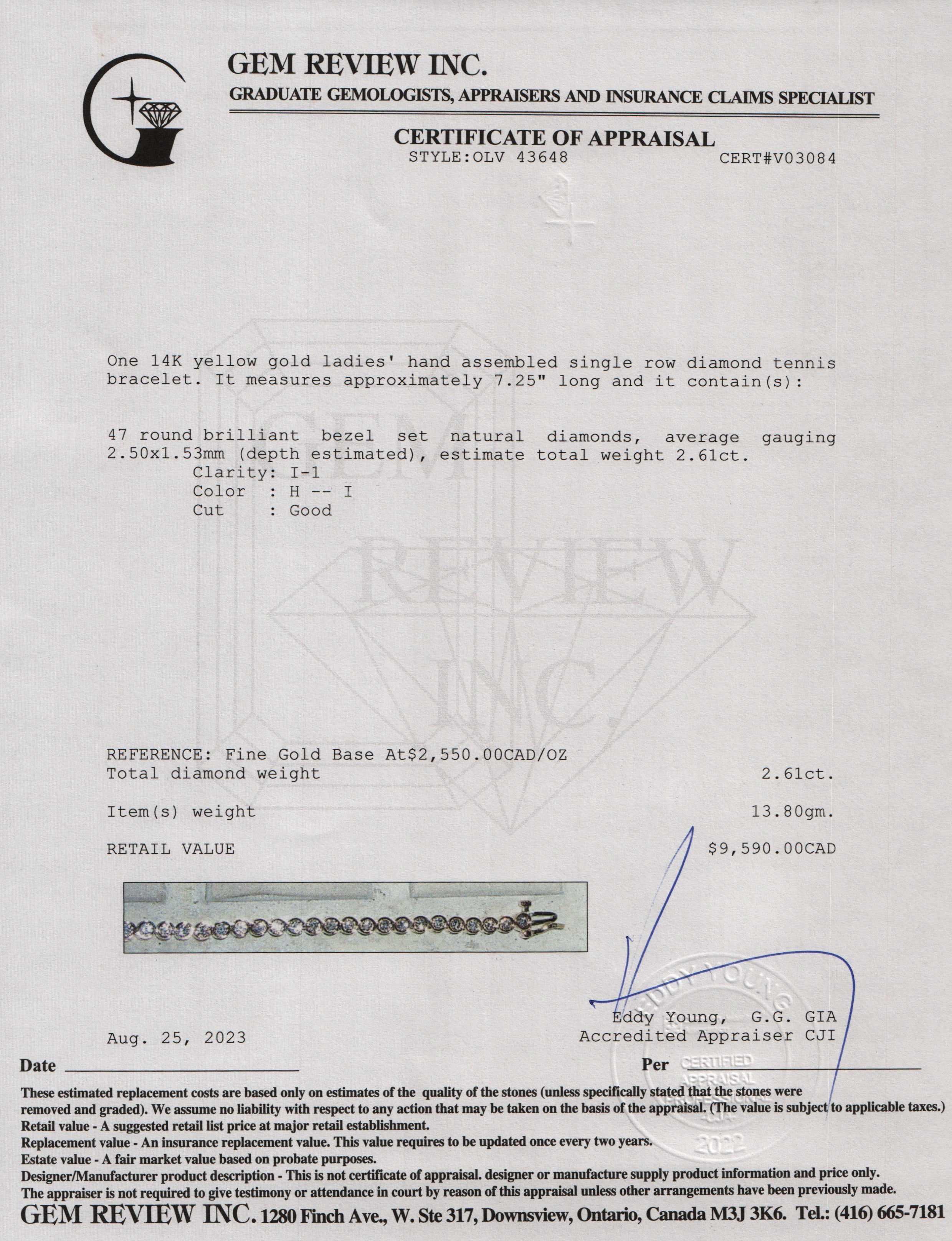 14k Yellow Gold 2.61 tcw. Diamond Tennis Bracelet