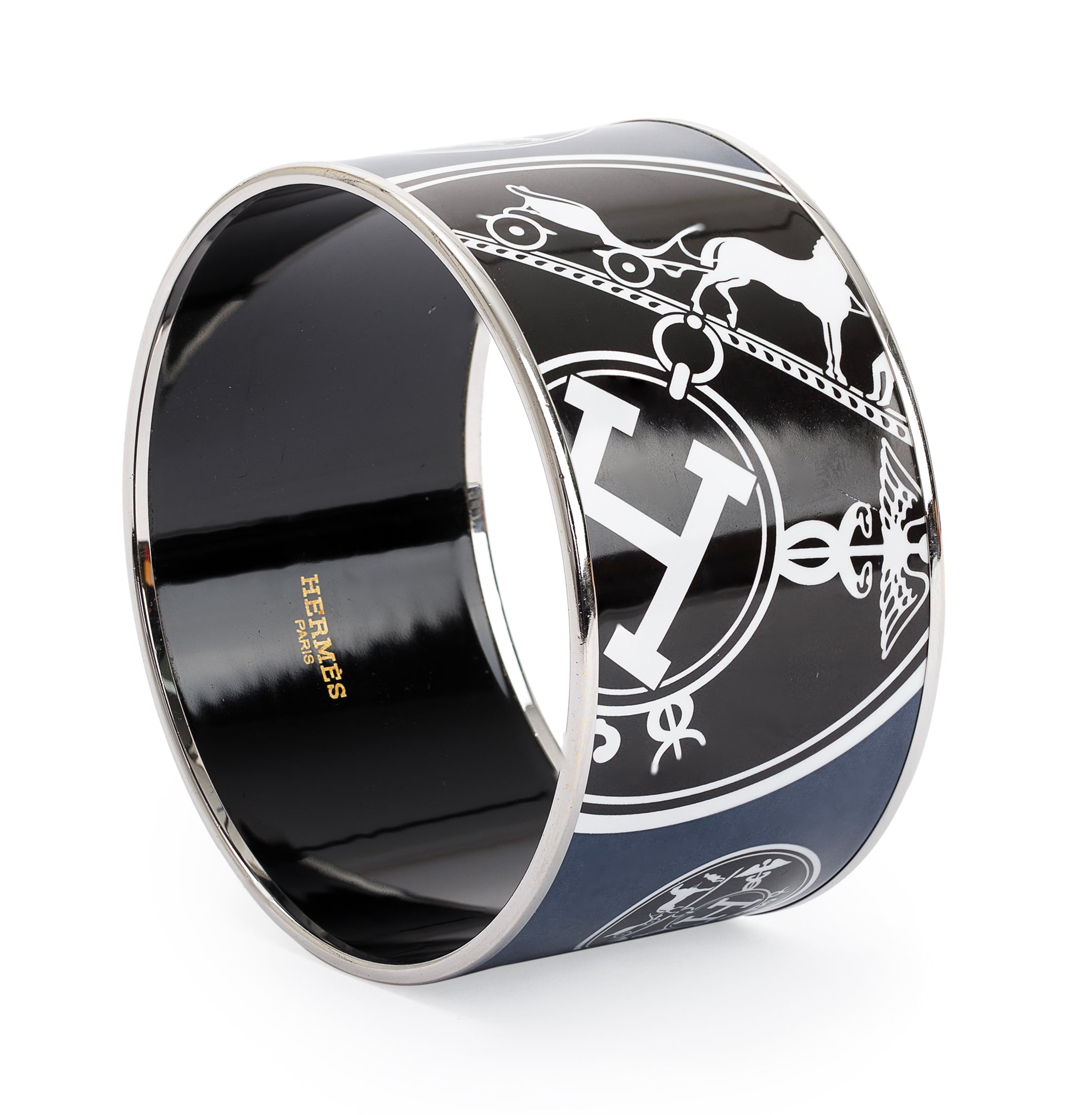 Hermes Paladium-Plated Confettis d'Ex Libris Enamel Extra Wide Bangle