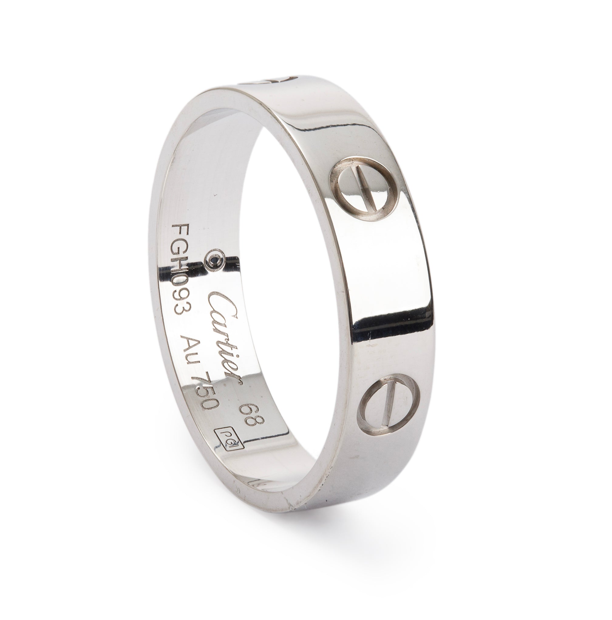 Cartier 18k White Gold 5.5 MM Love Ring, Size 68 12.25