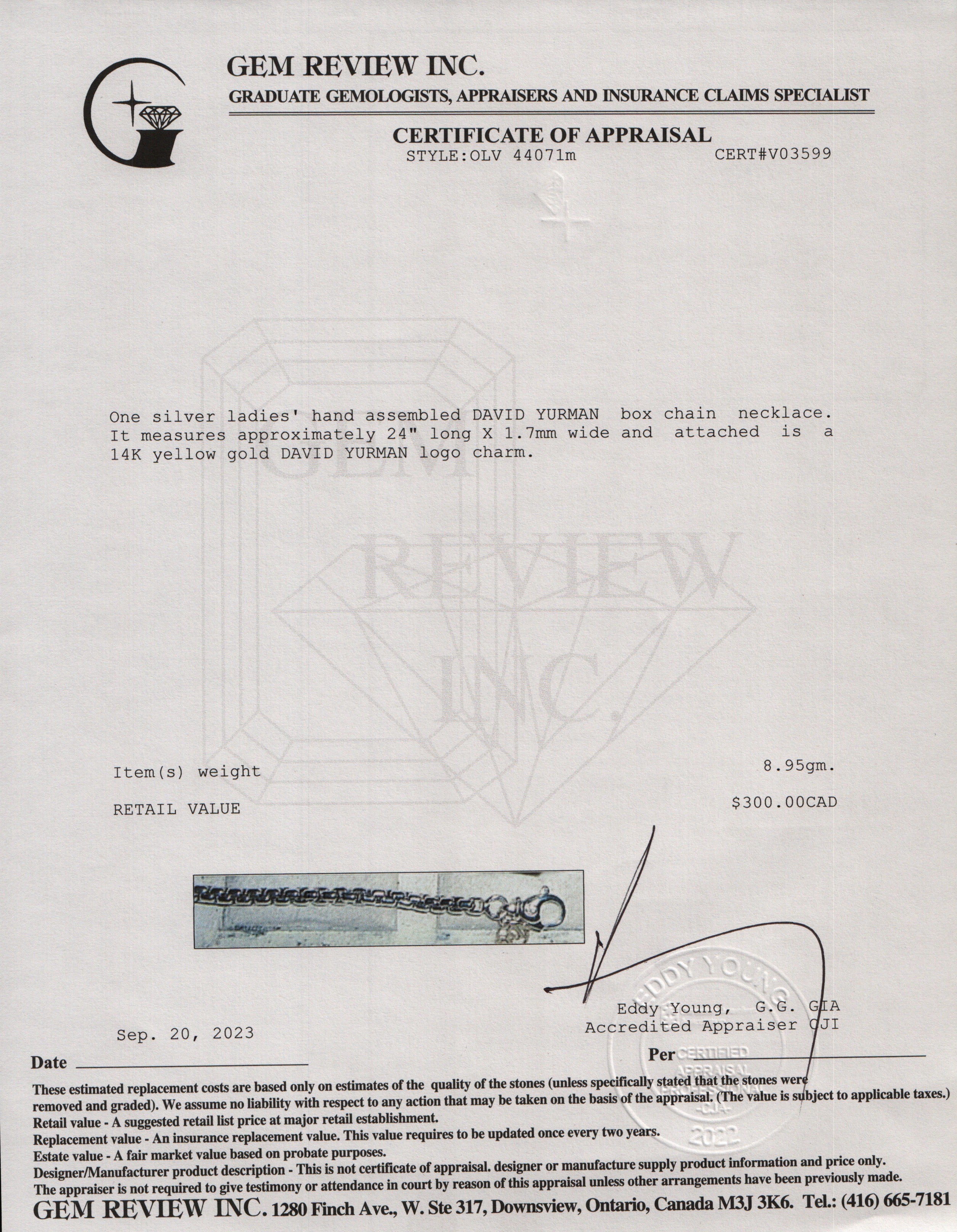 David Yurman Sterling Silver Box Chain Necklace with 14k Yellow Gold Decal, 1.7 mm