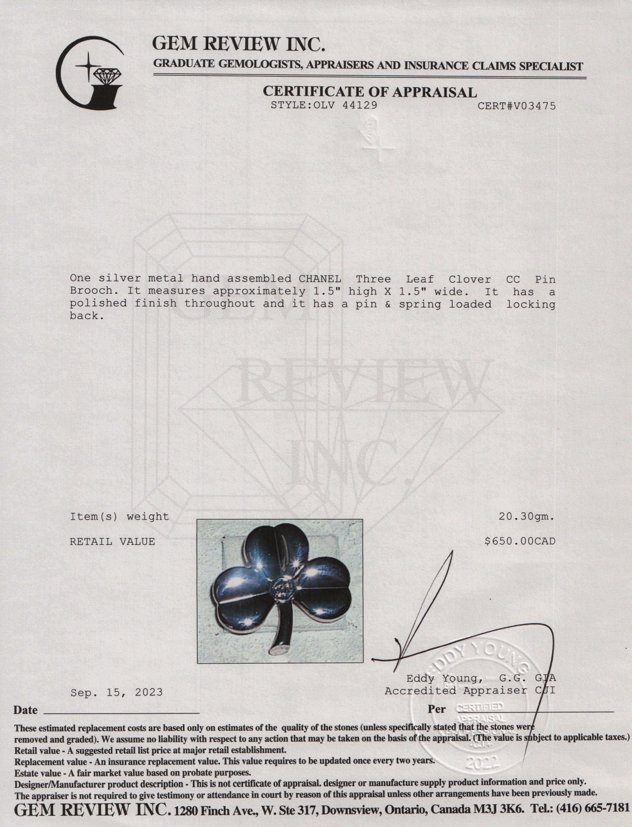 Chanel Silver Metal Three Leaf Clover CC Pin Brooch