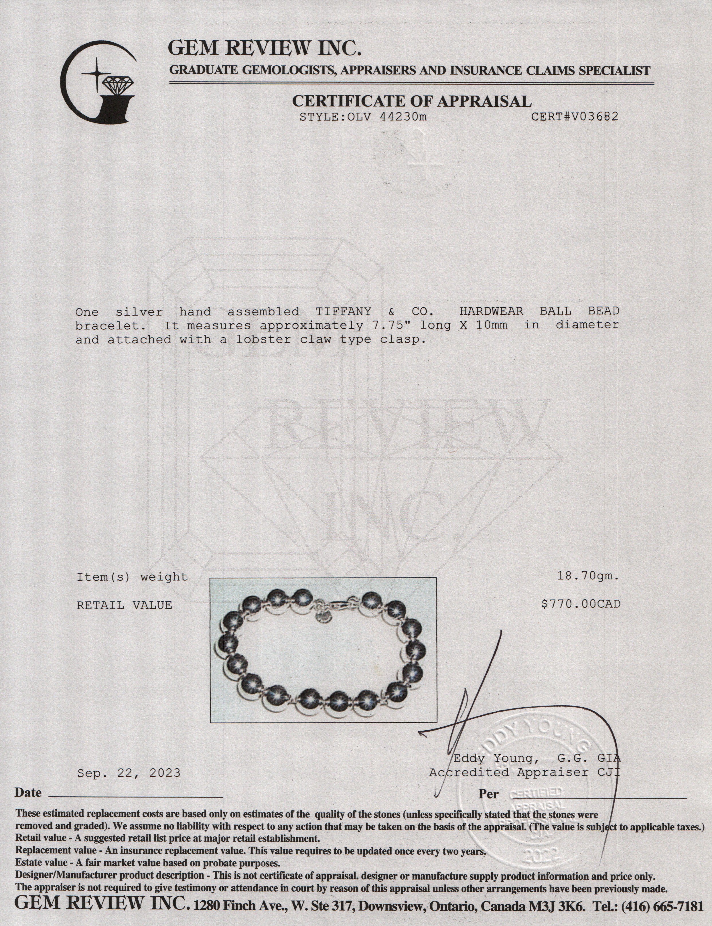 Tiffany & Co. Sterling Silver 10 mm HardWear Ball Bracelet