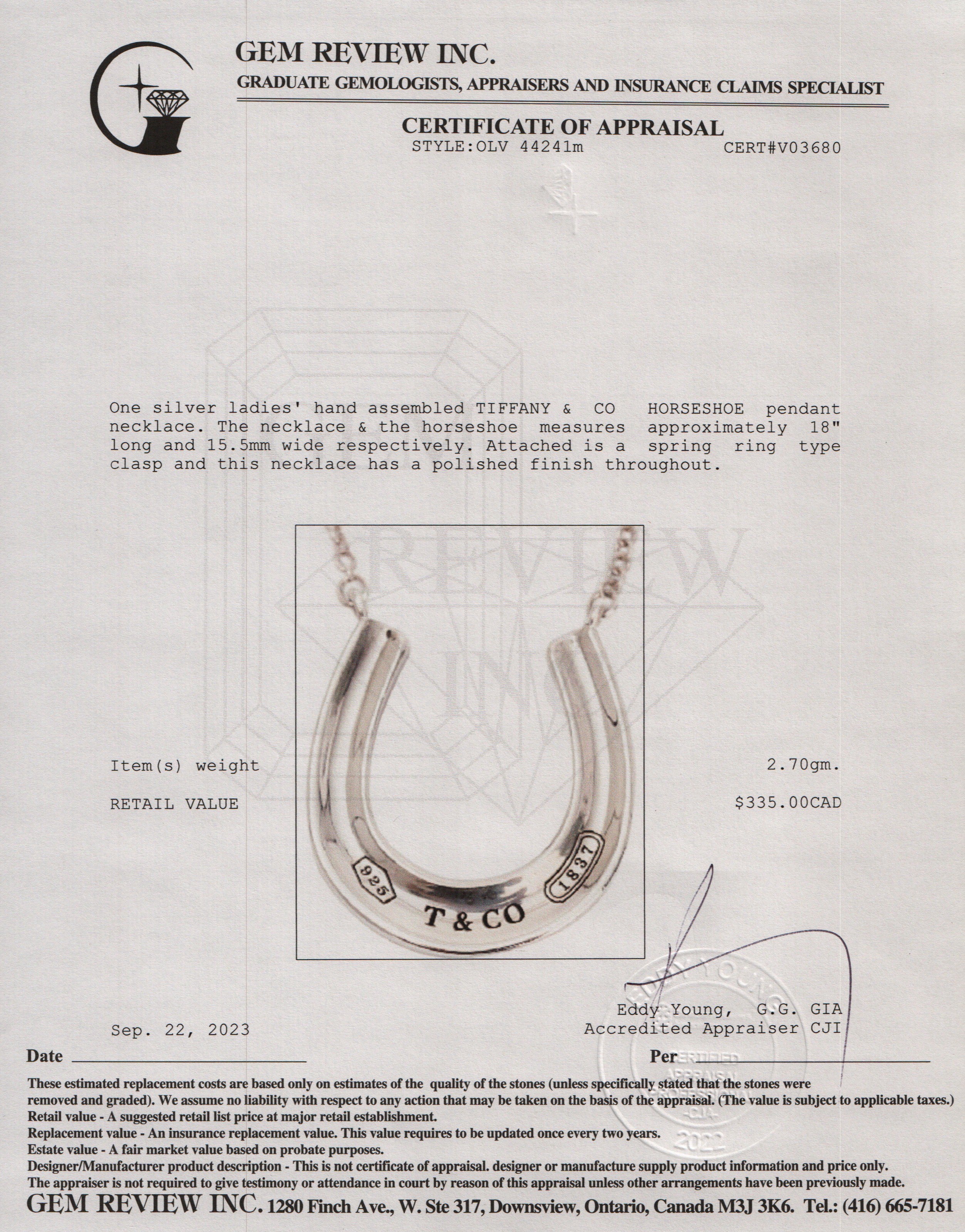 Tiffany & Co. Sterling Silver 1837 Horseshoe Pendant Necklace