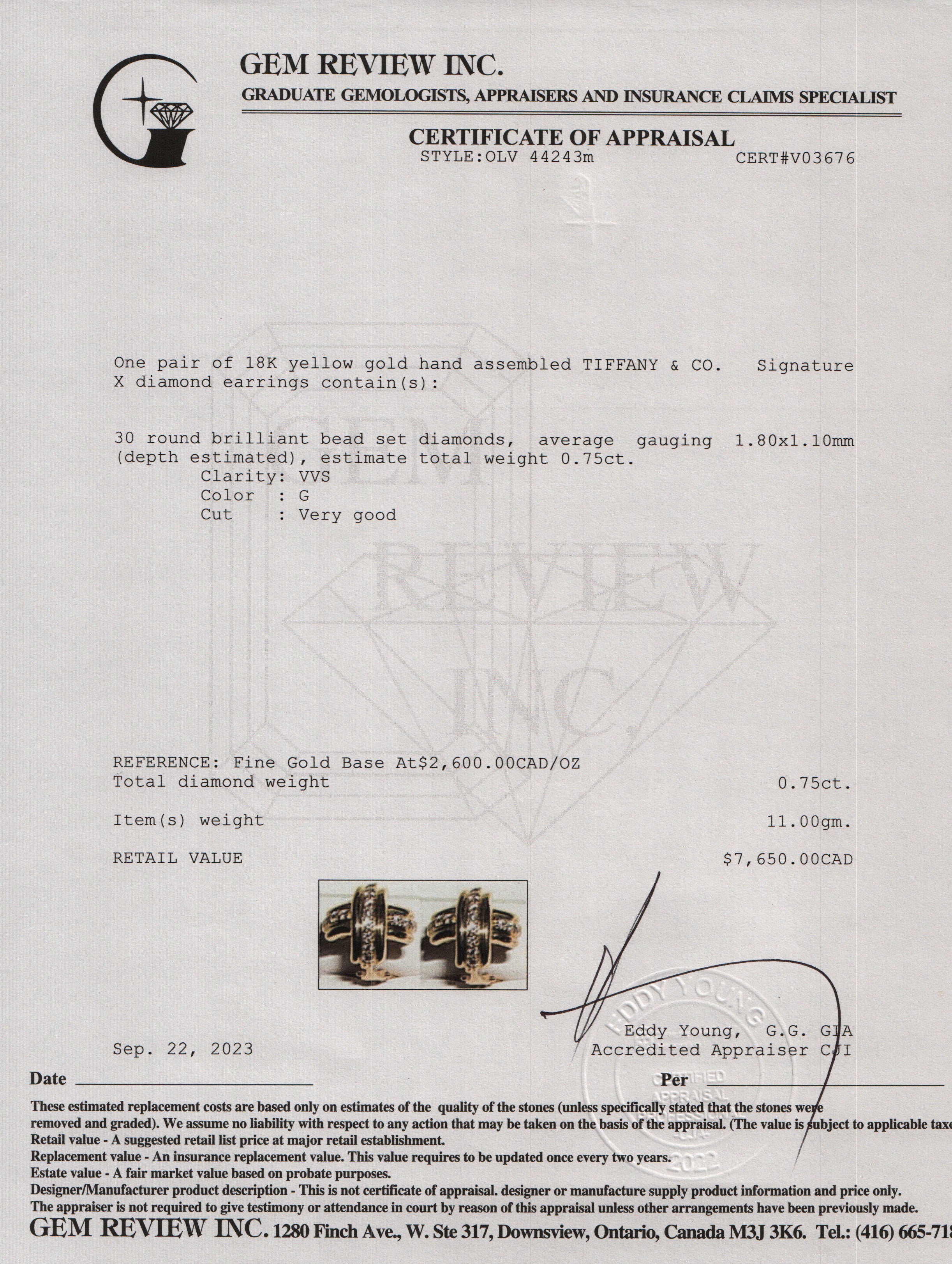 Tiffany & Co. 18k Yellow Gold Signature X Diamond Earrings