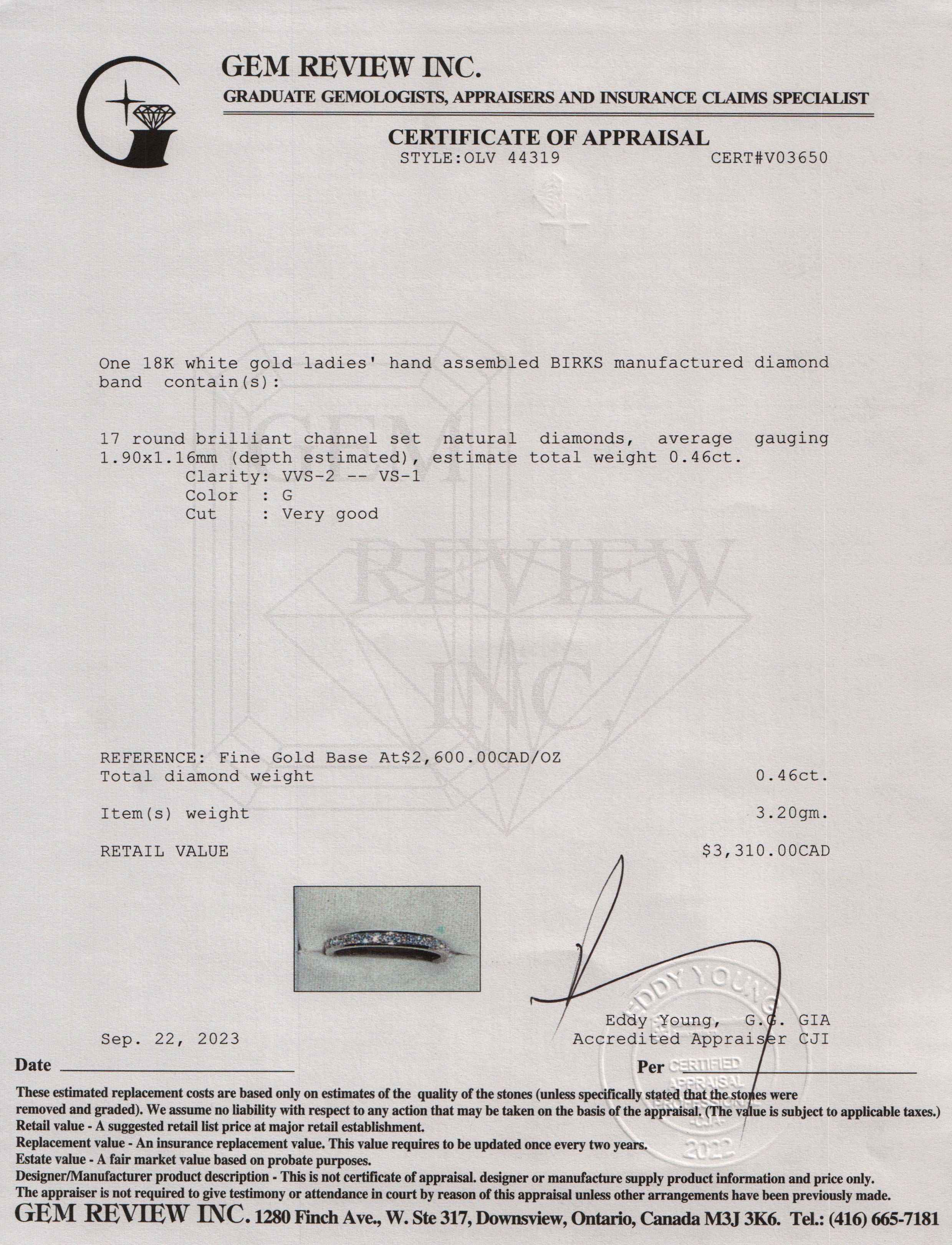 Birks 18k White Gold 0.46 tcw. Diamond Band, Size 8.25