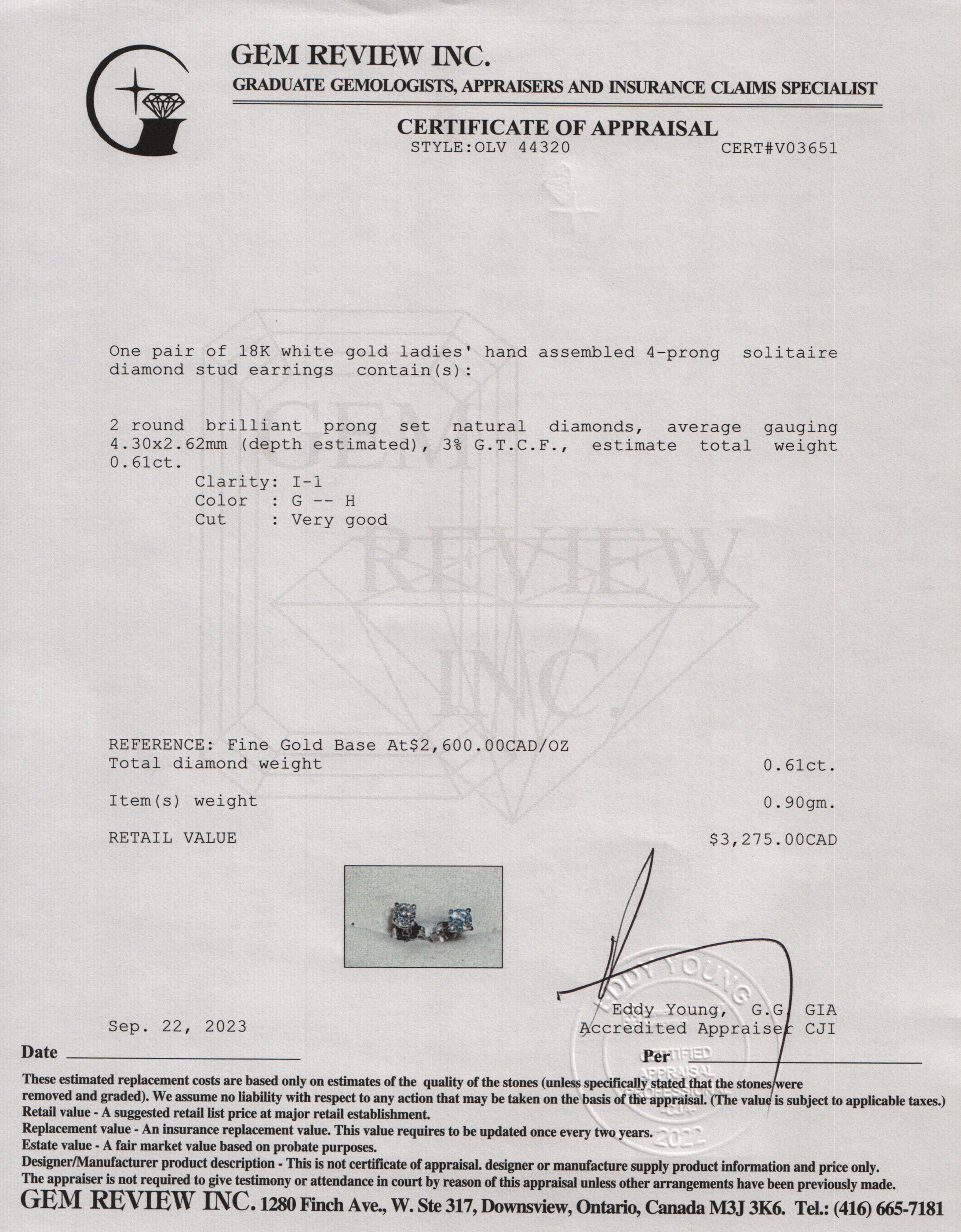 18k White Gold 0.61 tcw Diamond Stud Earrings