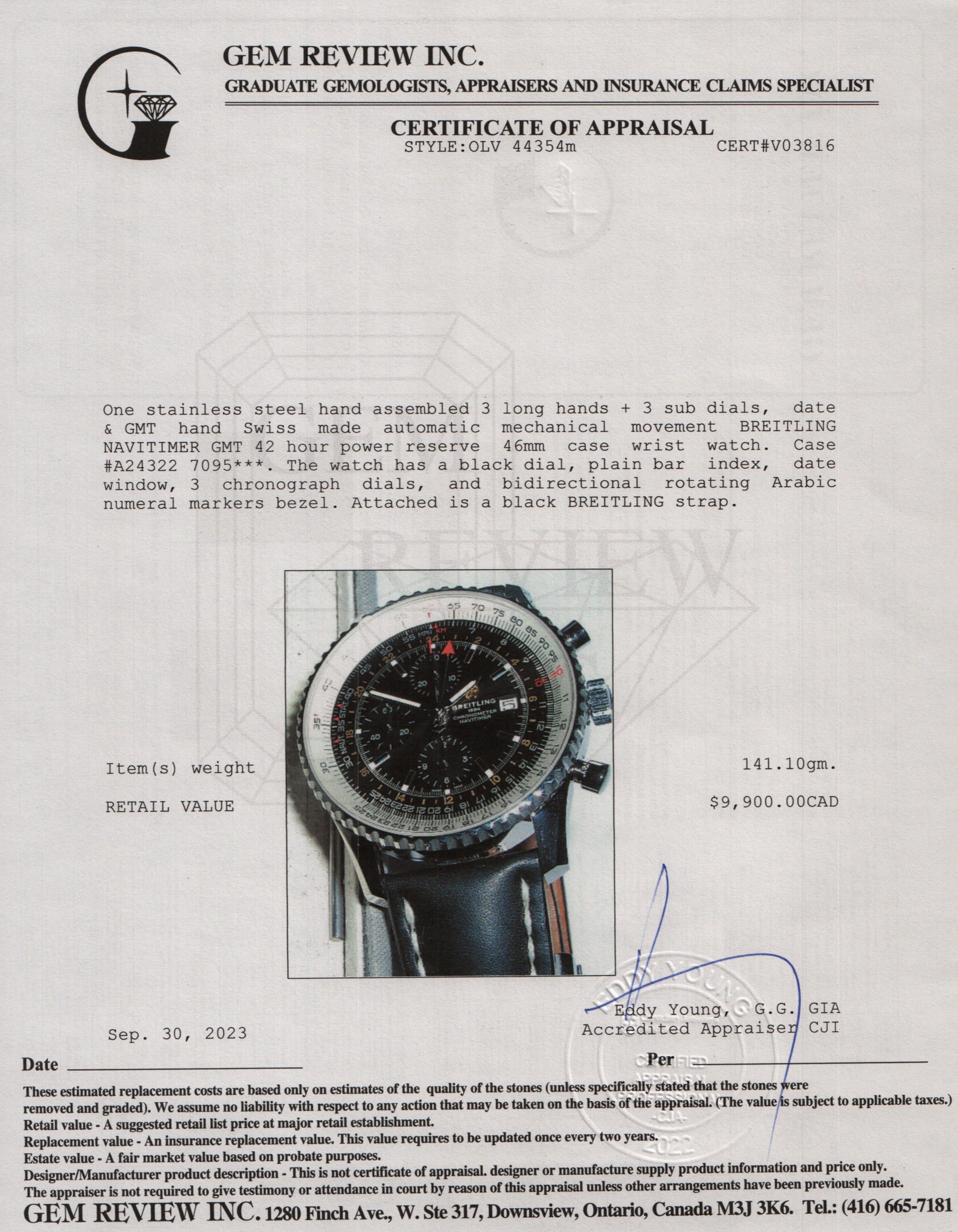 Breitling Stainless Steel Navitimer World GMT 46MM Automatic Watch w/ Box & Papers