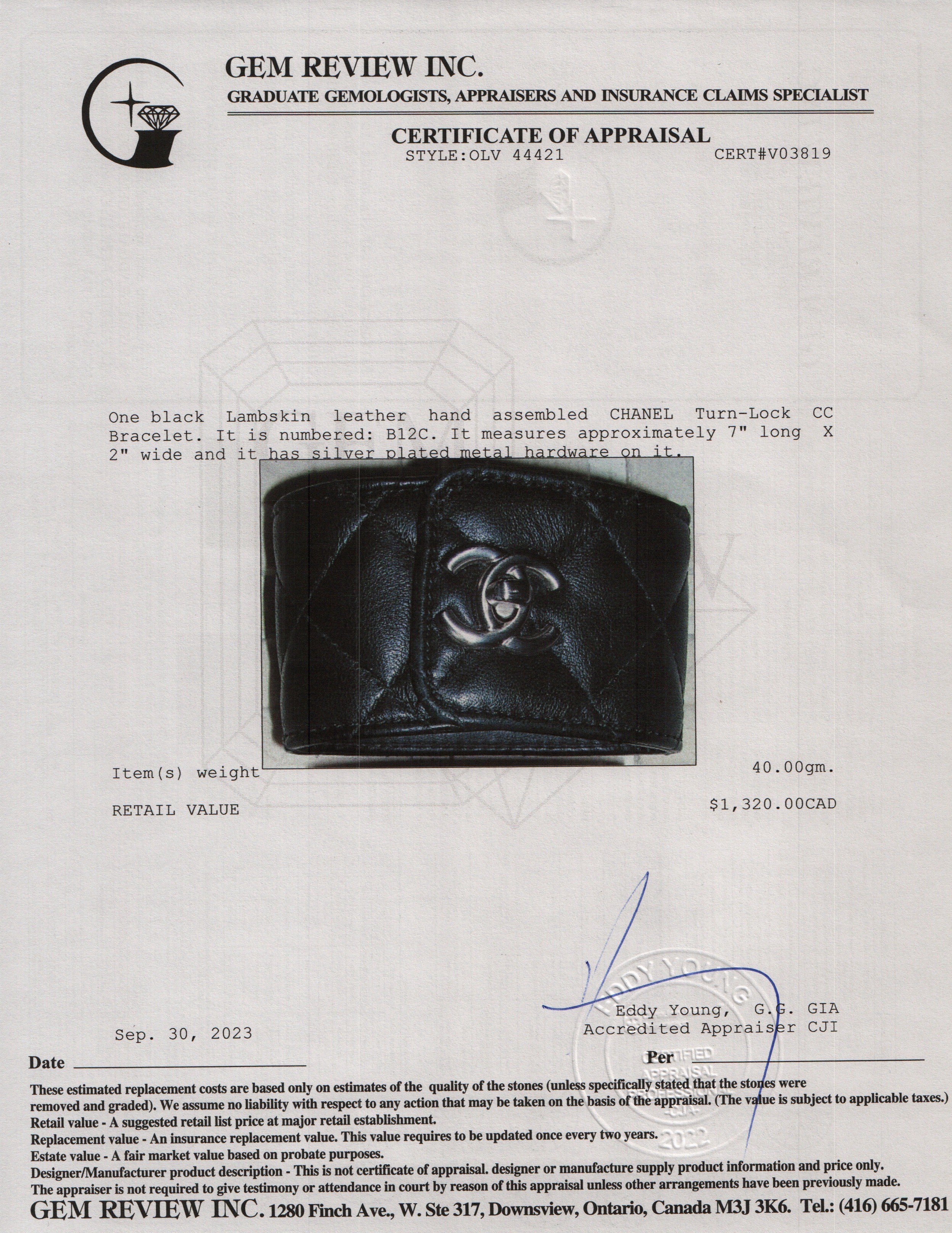 Chanel Quilted Black Lambskin Leather Turn-Lock CC Bracelet