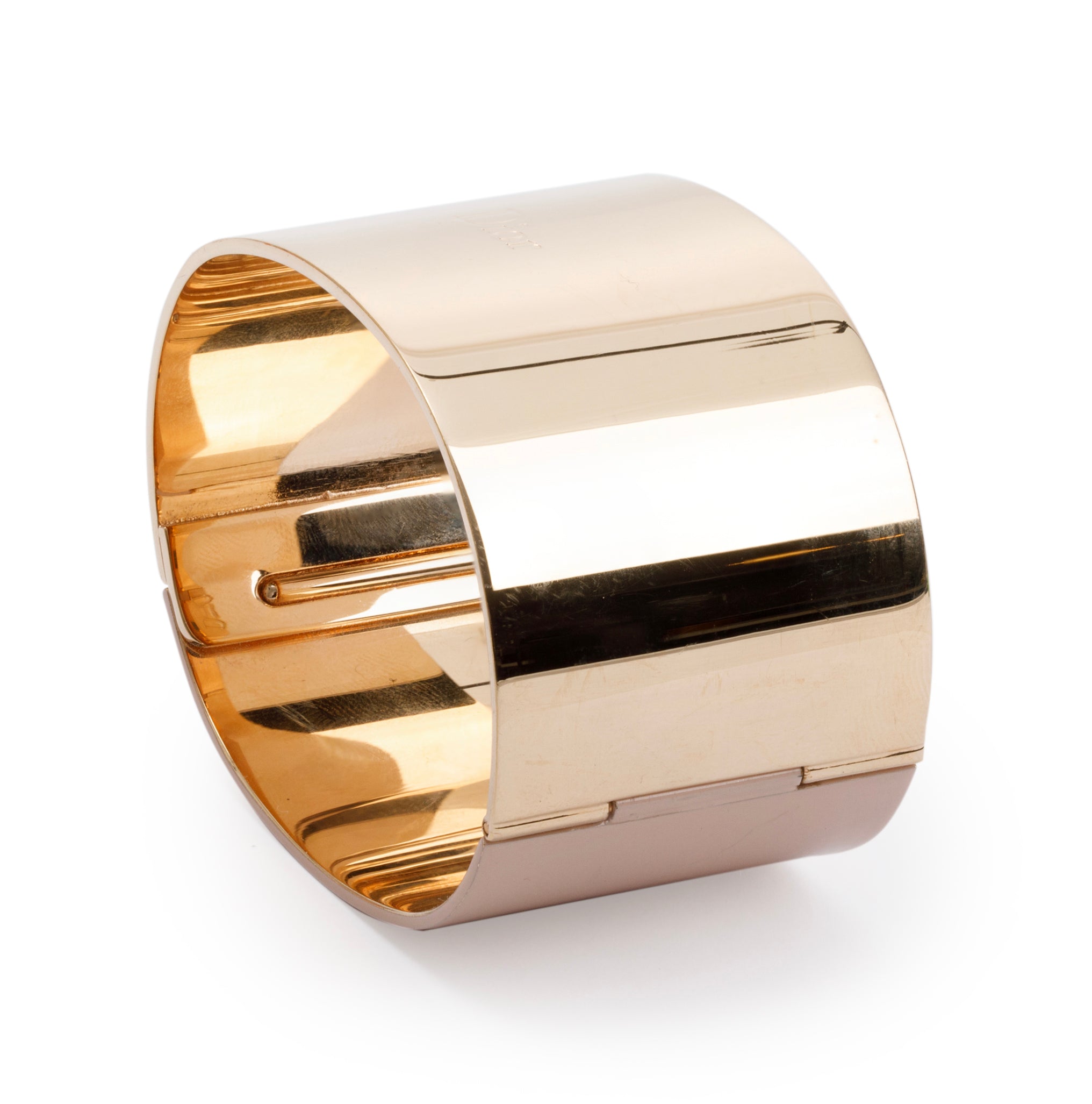 Christian Dior Gold Tone Metal Blush Enamel Hinged Cuff Bracelet w/ Box