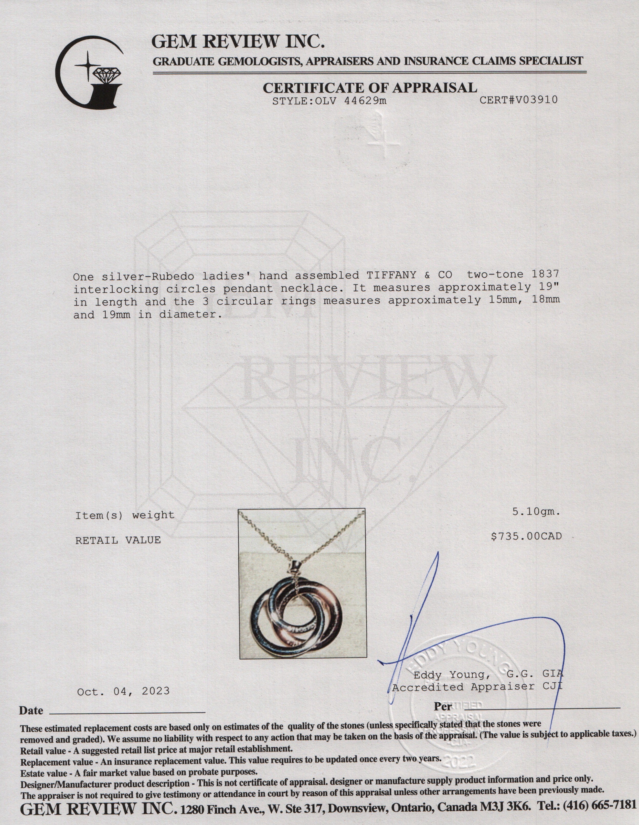 Tiffany & Co. Sterling Silver & Rubedo Metal 1837 Interlocking Circles Pendant Necklace